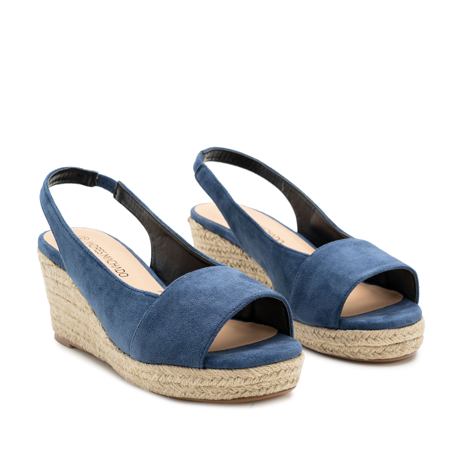 Navy Faux Suede Espadrilles with Jute Wedge 