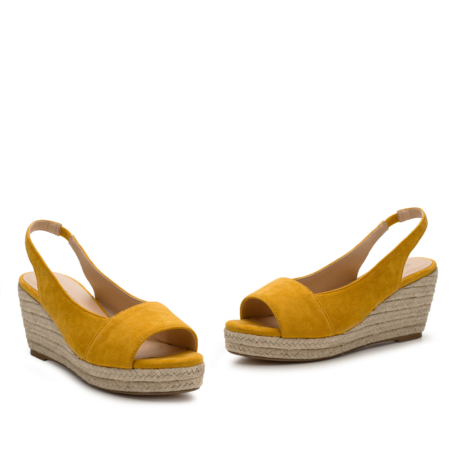Mustard Faux Suede Espadrilles with Jute Wedge 