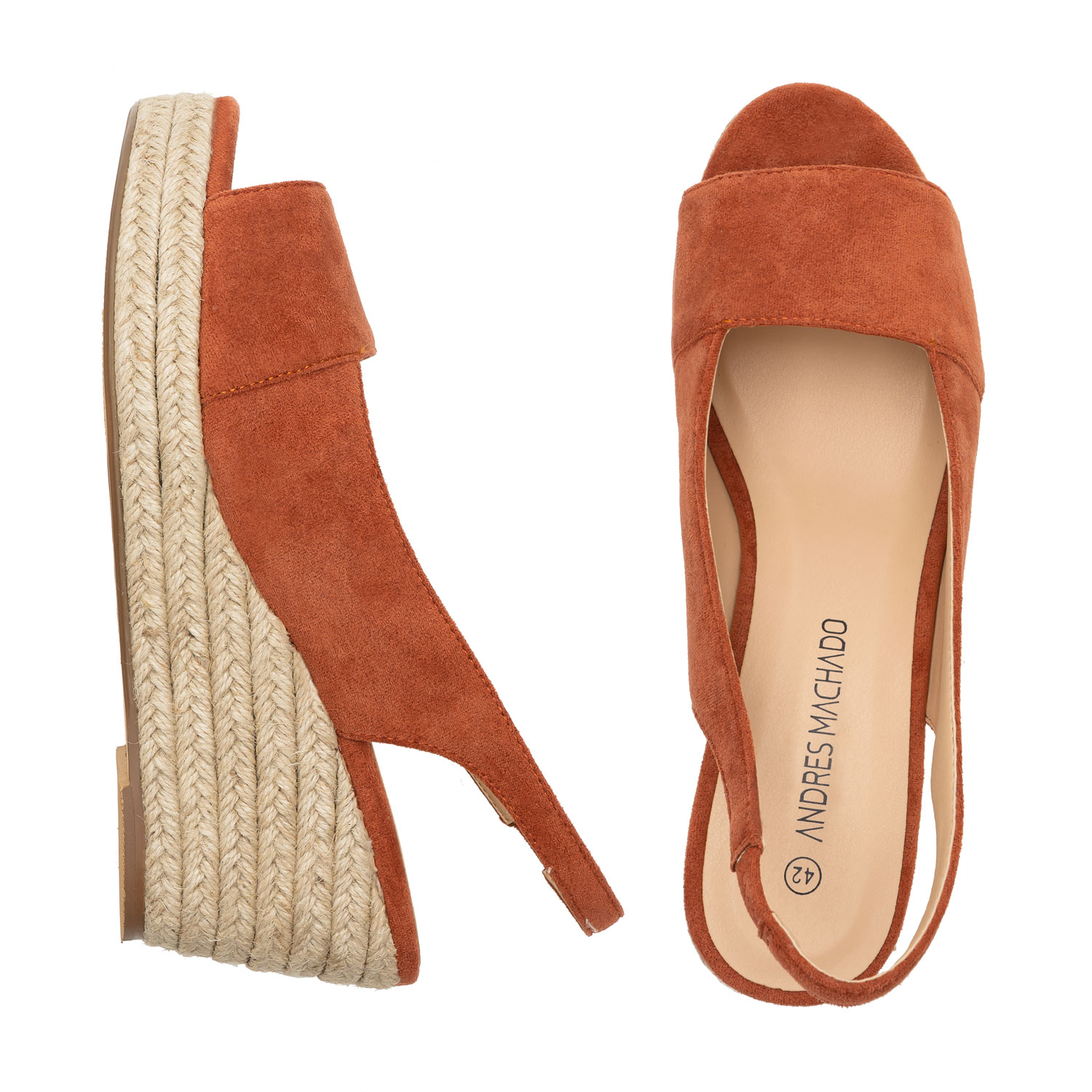 Brick-Red Faux Suede Espadrilles with Jute Wedge 