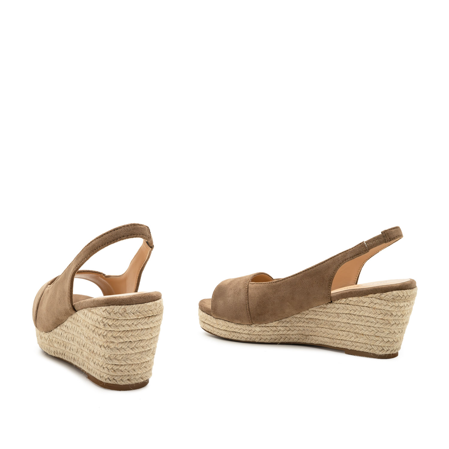 Light Brown Faux Suede Espadrilles with Jute Wedge 