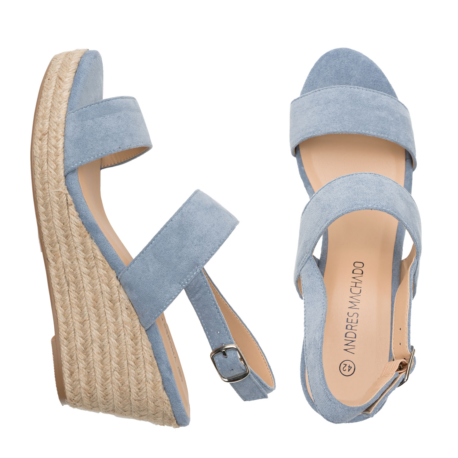 Light Blue Faux Suede Espadrille with Jute Wedge 