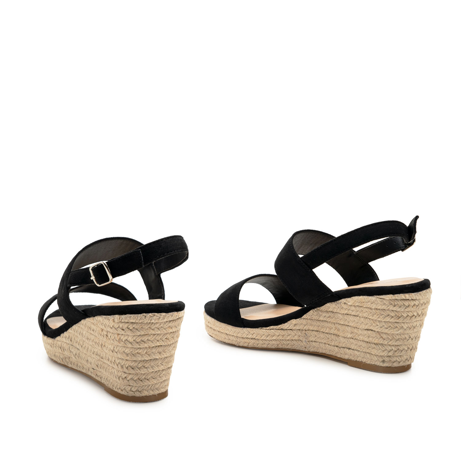 Black Faux Suede Espadrille with Jute Wedge 