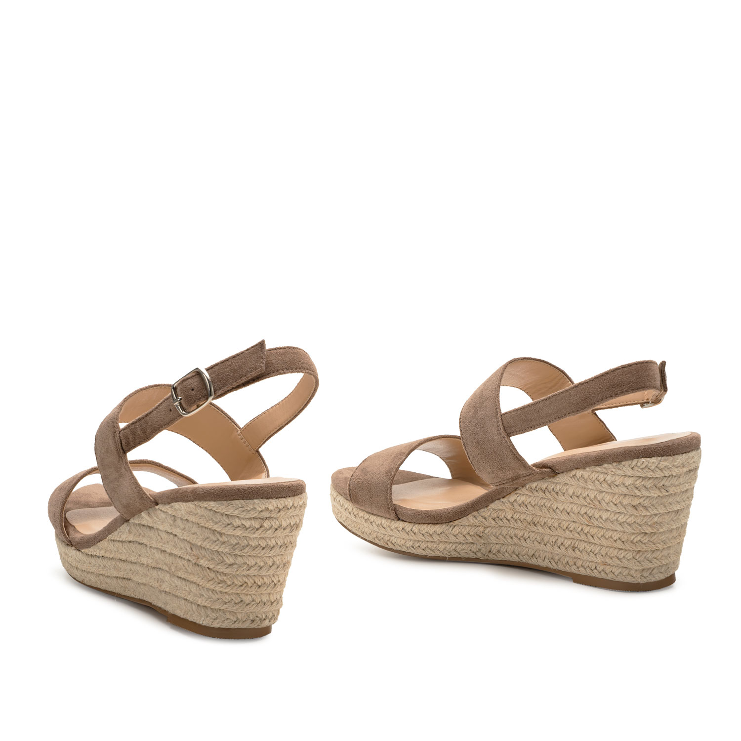 Brown Faux Suede Espadrille with Jute Wedge 