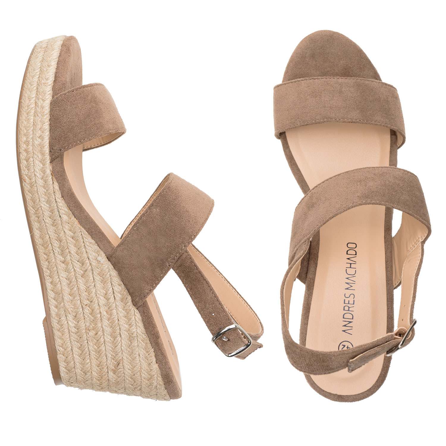 Brown Faux Suede Espadrille with Jute Wedge 