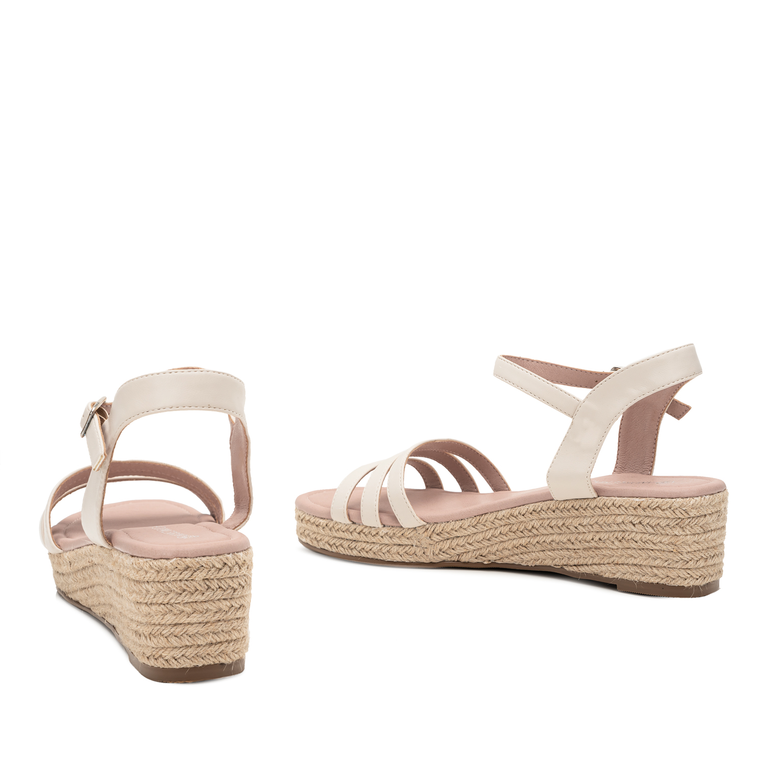 Beige Faux Leather Sandals with Jute Wedge 