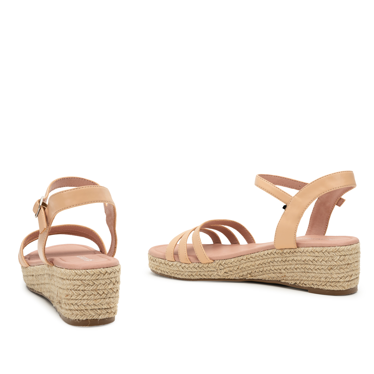 Nude Faux Leather Sandals with Jute Wedge 
