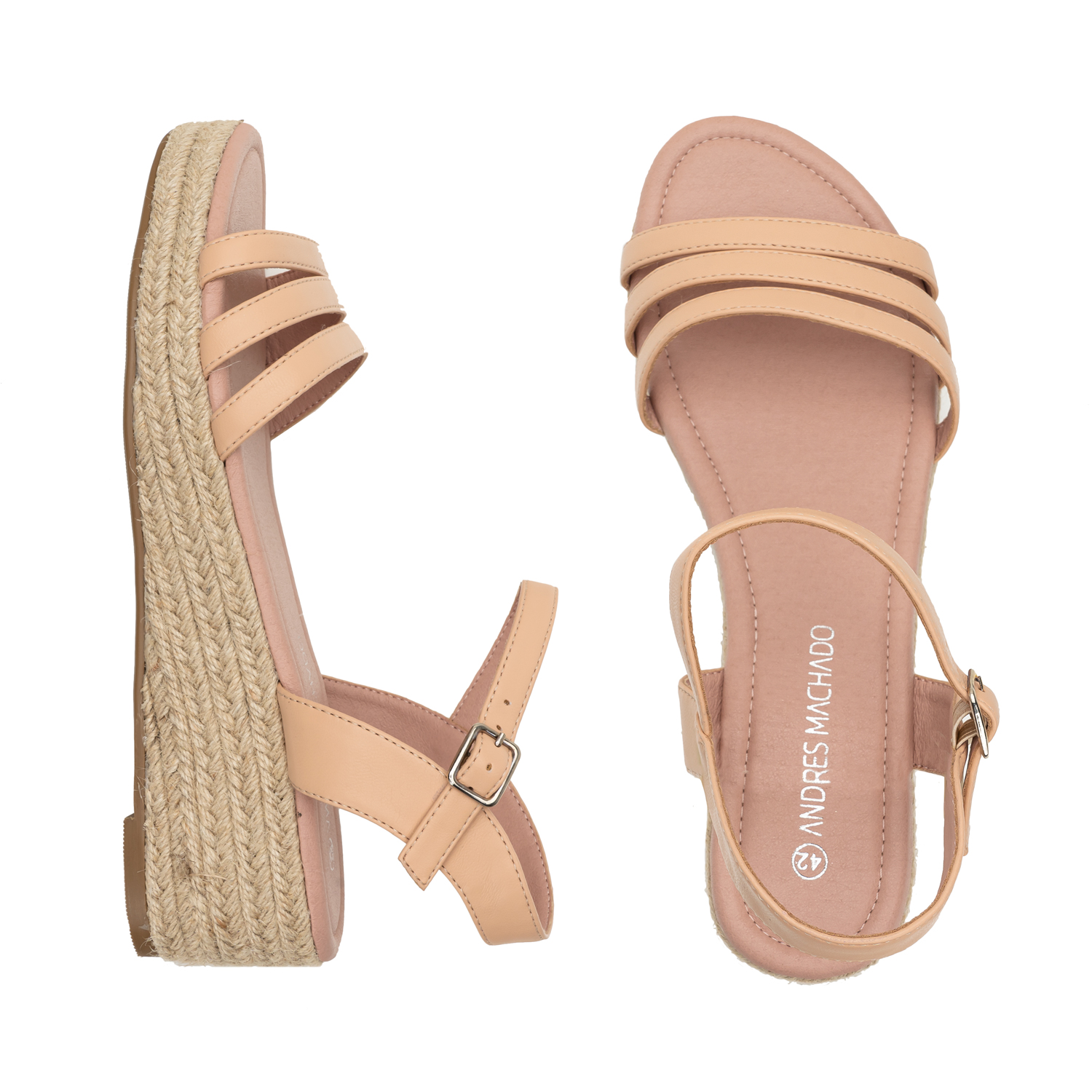Nude Faux Leather Sandals with Jute Wedge 