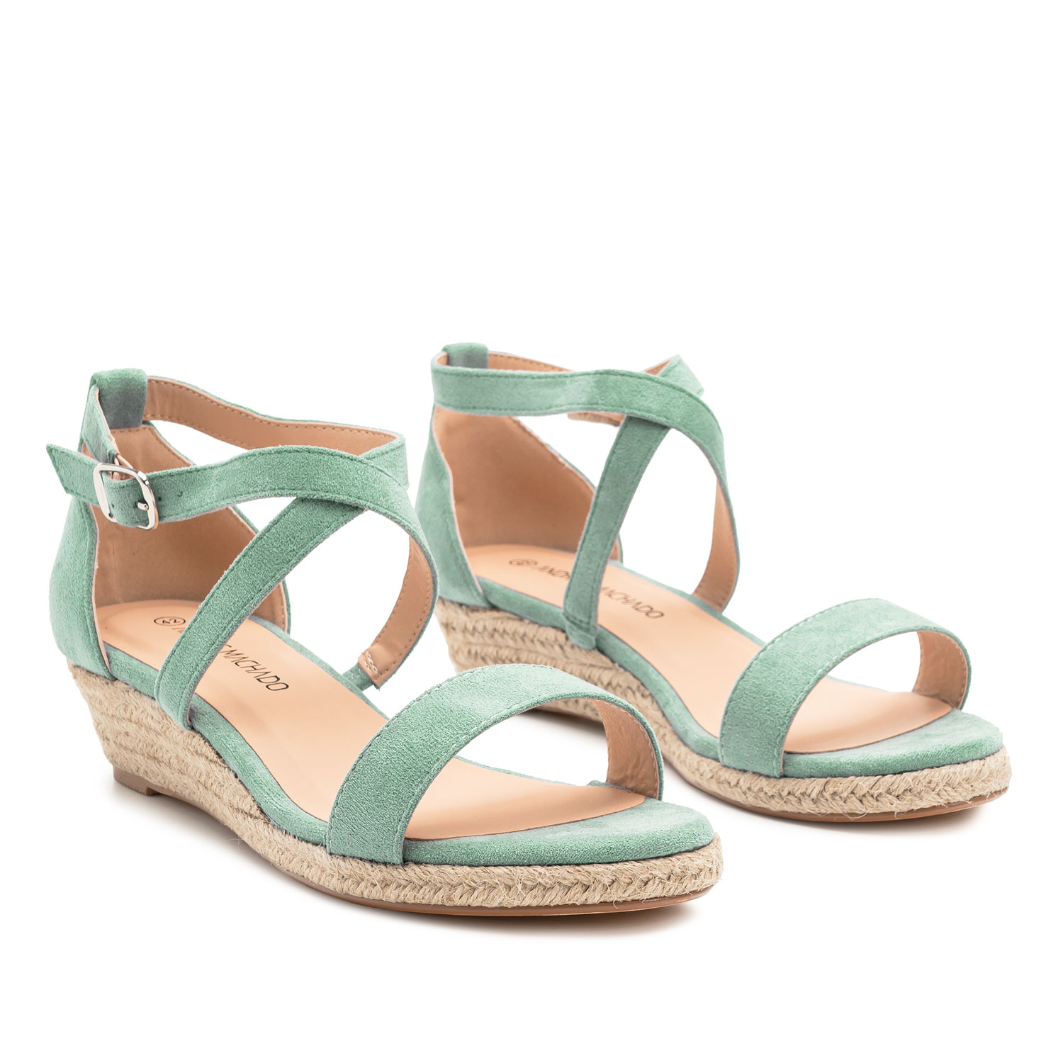 Mint Faux Suede Sandals with Jute Wedge 