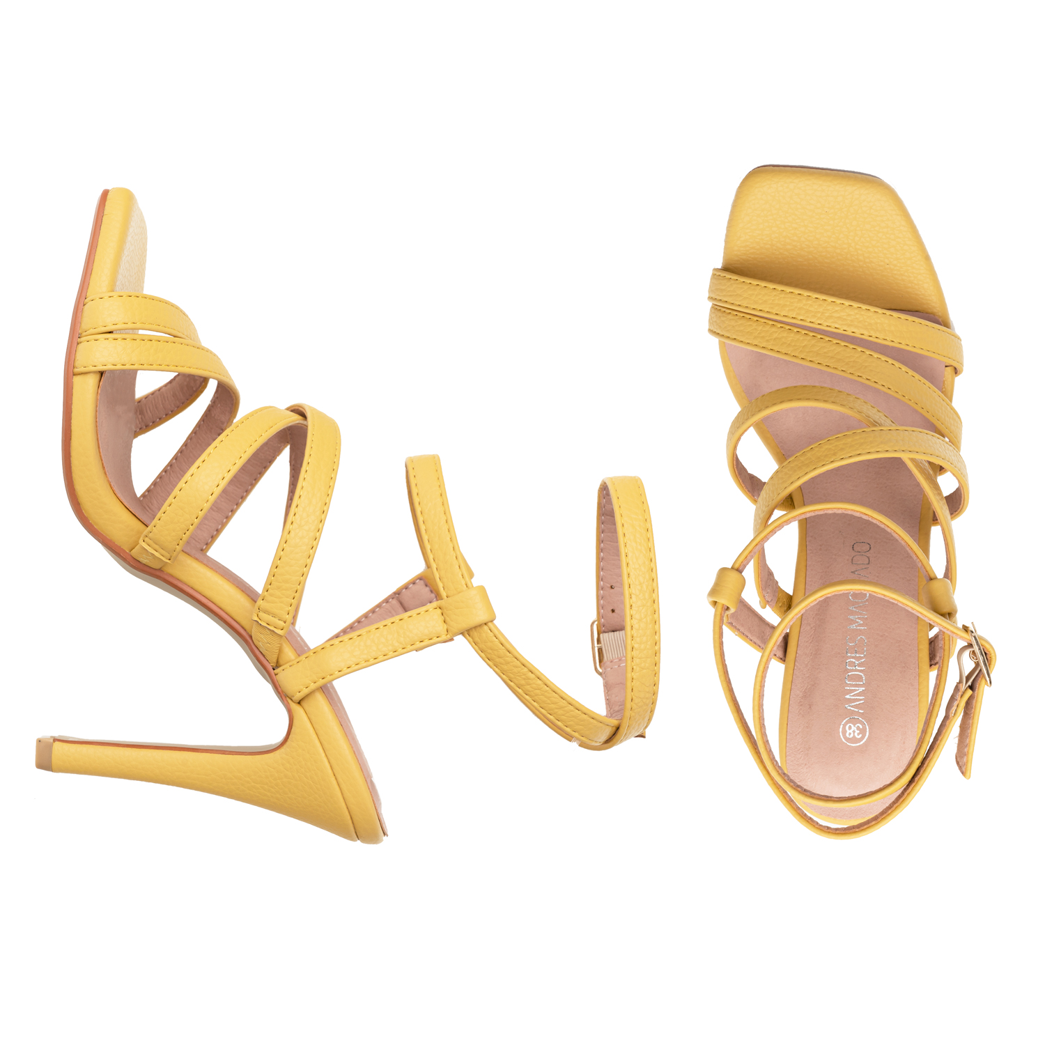 Yellow Faux Leather Strappy Sandals 