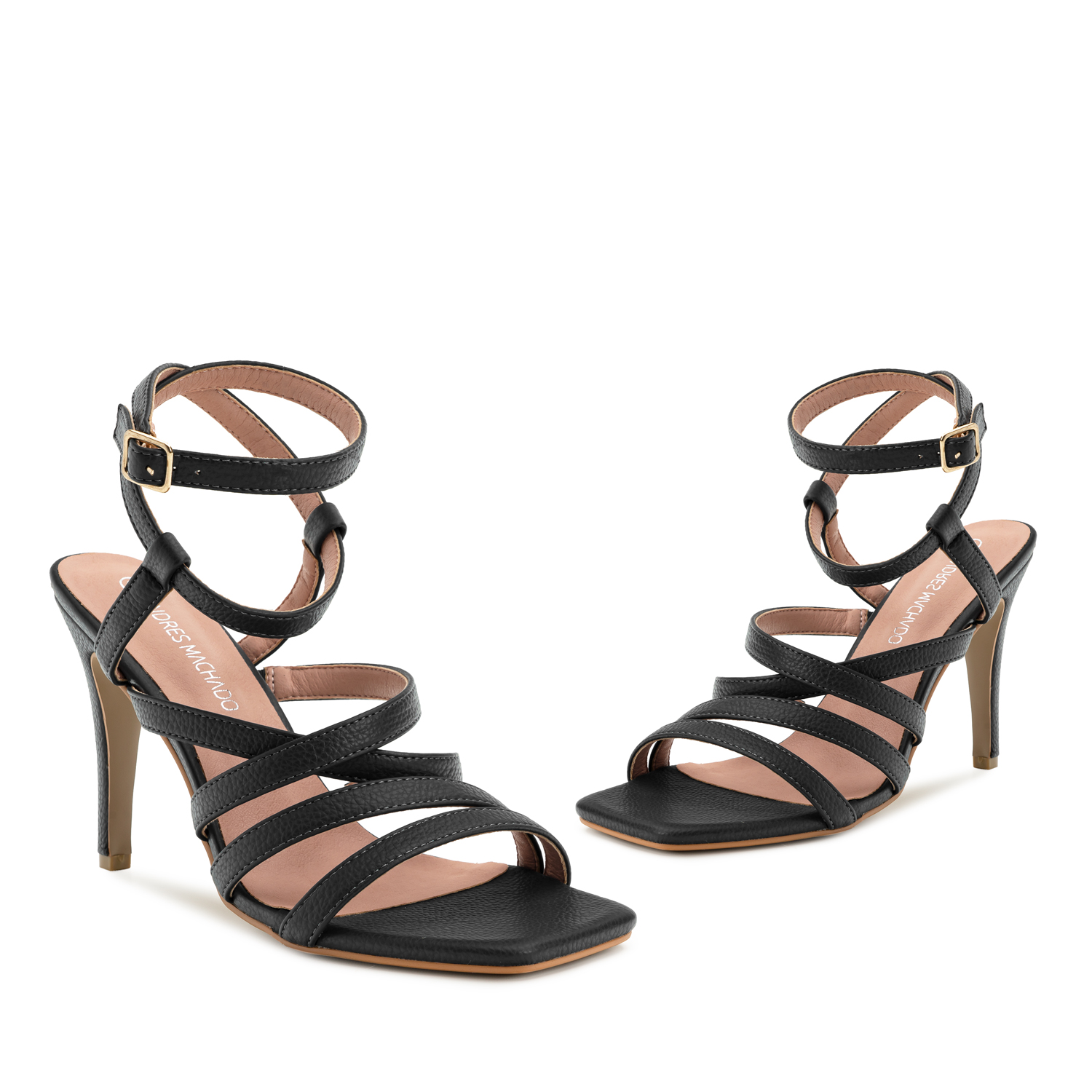 Black Faux Leather Strappy Sandals 