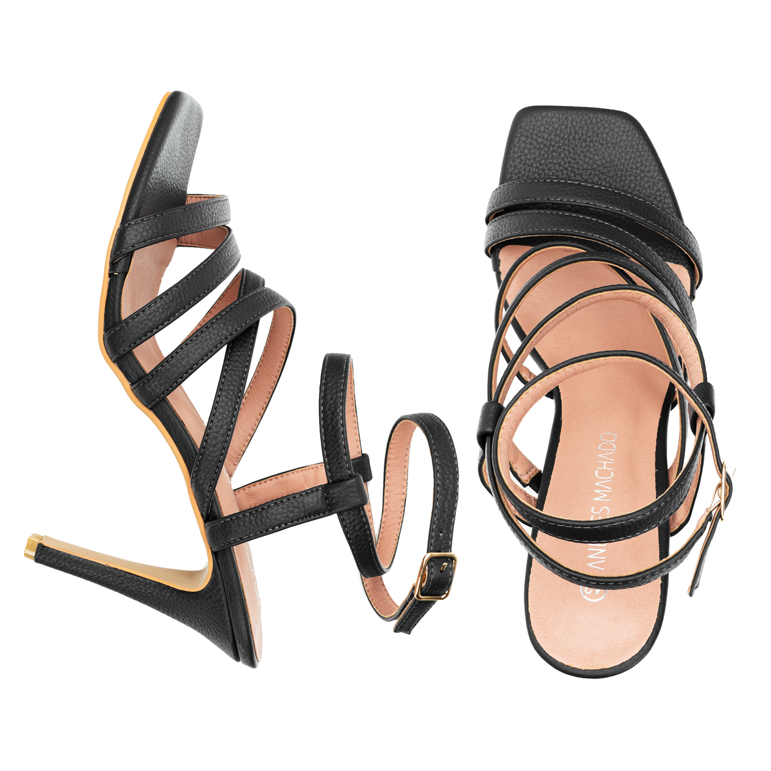 Black Faux Leather Strappy Sandals 