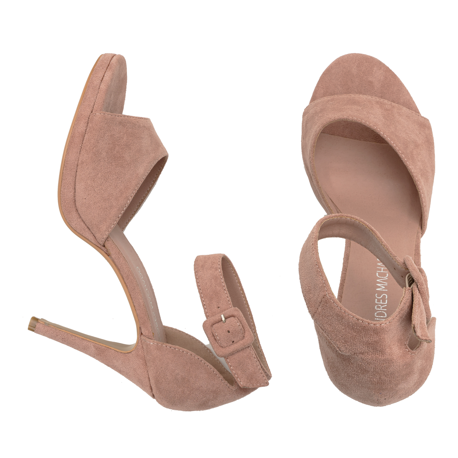 Nude faux suede heeled sandals 