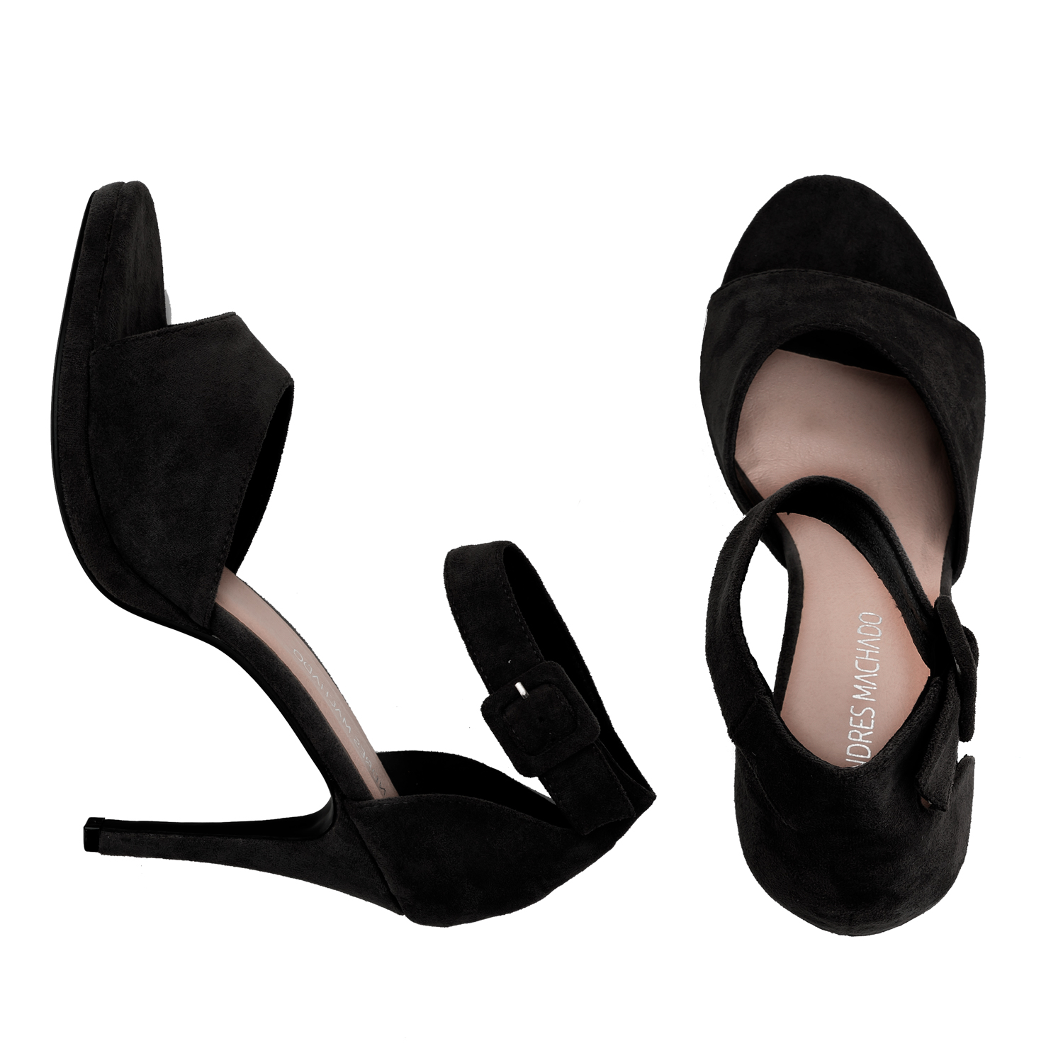 Black faux suede heeled sandals 