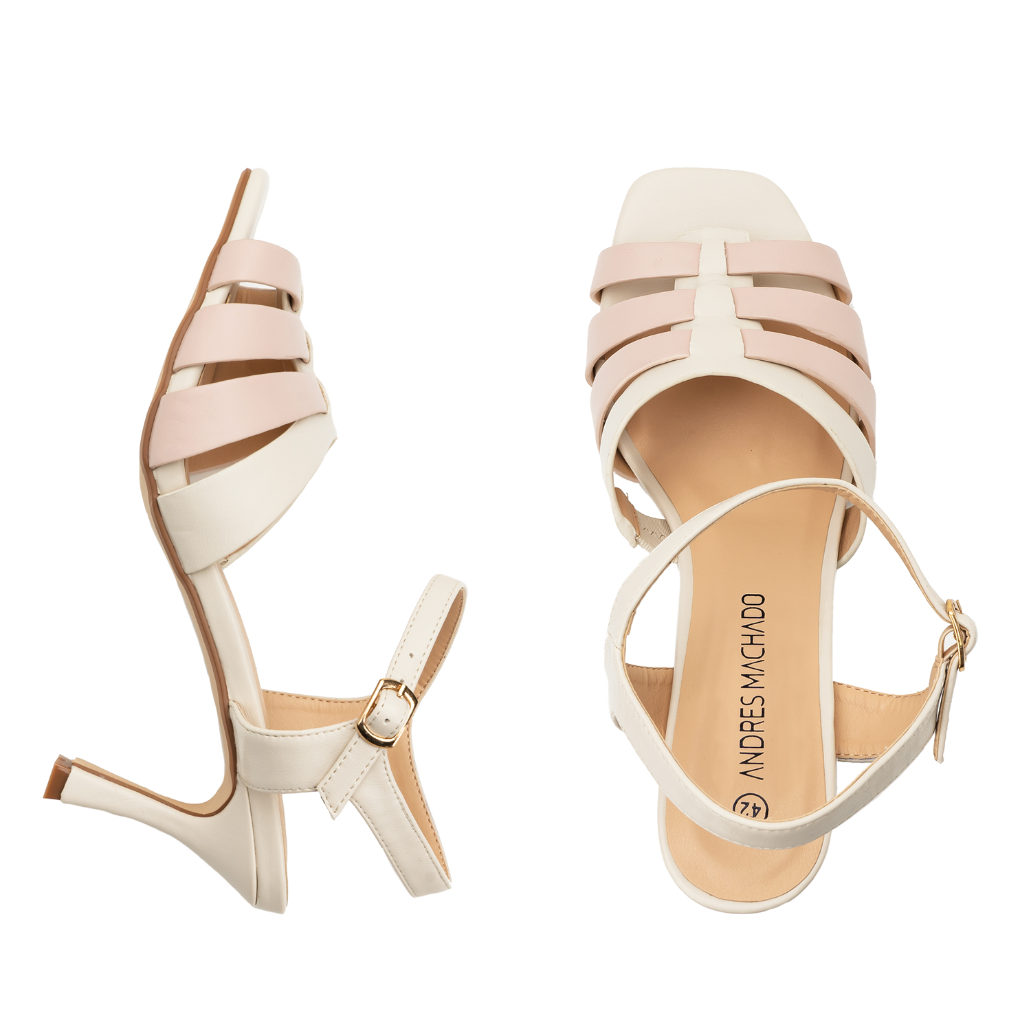 Dual Color Sandals in White and Baby Pink Faux Leather 
