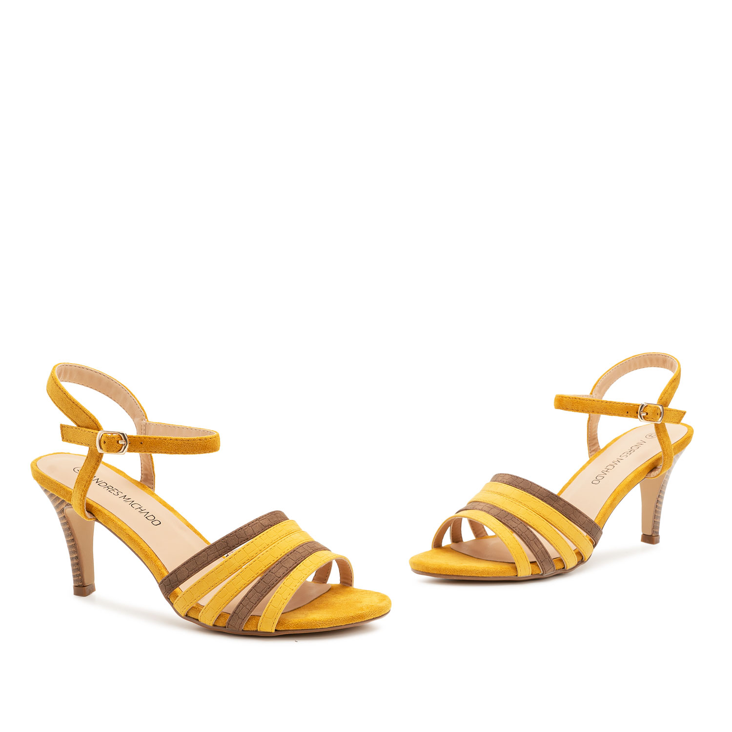 Combined Sandals in Yellow Faux embossed leather and Faux Suede 