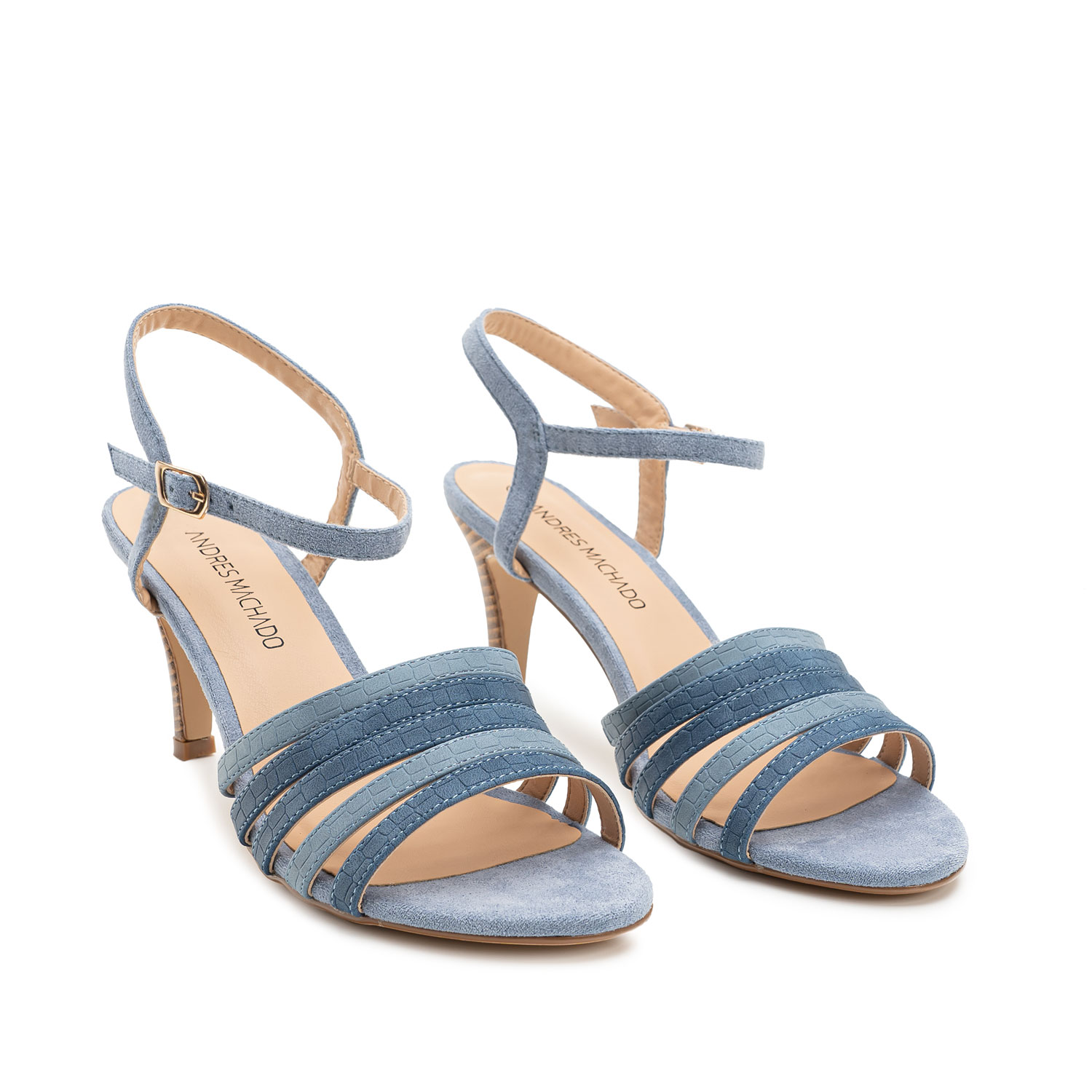 Combined Sandals in Blue Faux embossed leather and Faux Suede 