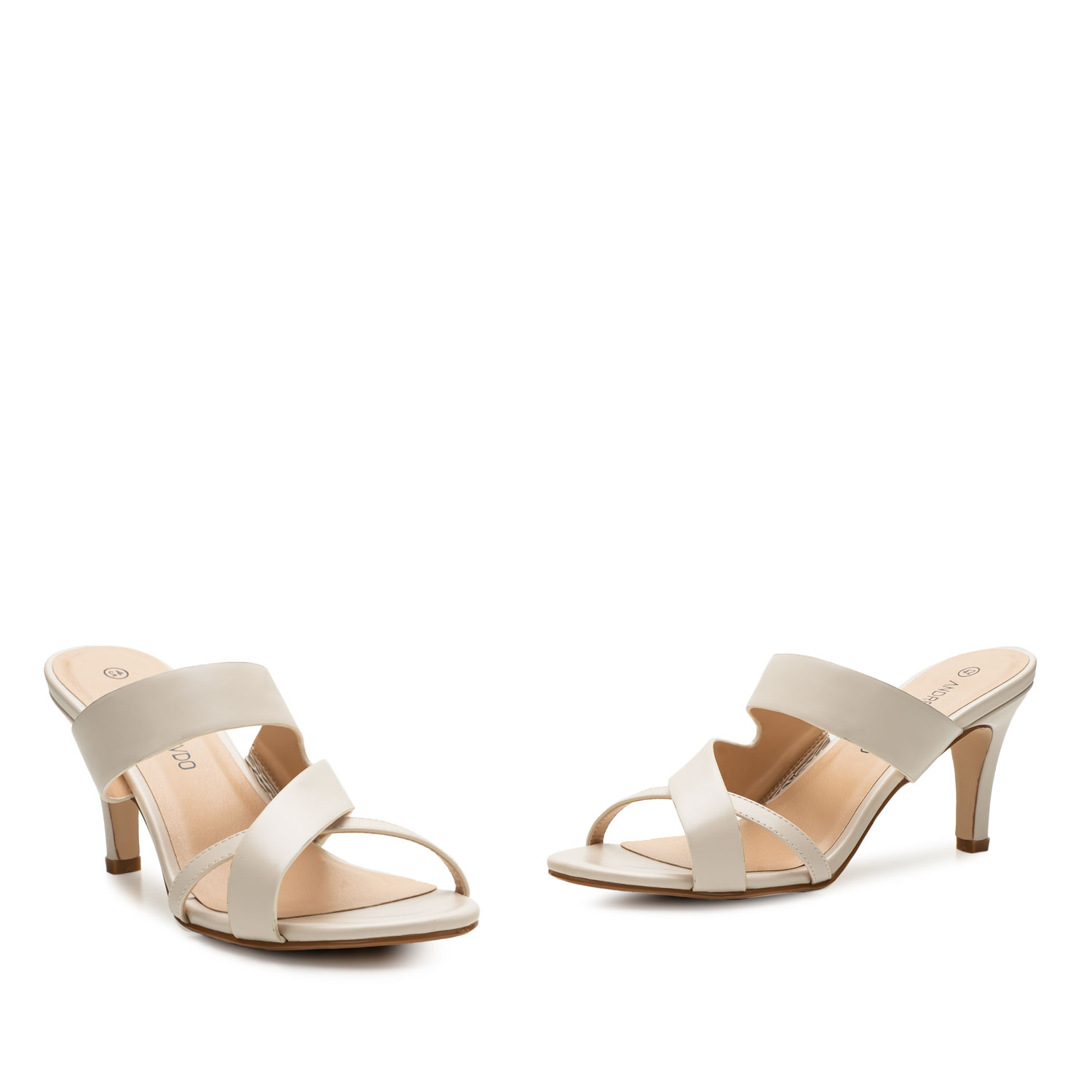Beige Faux Leather Heeled Mules 