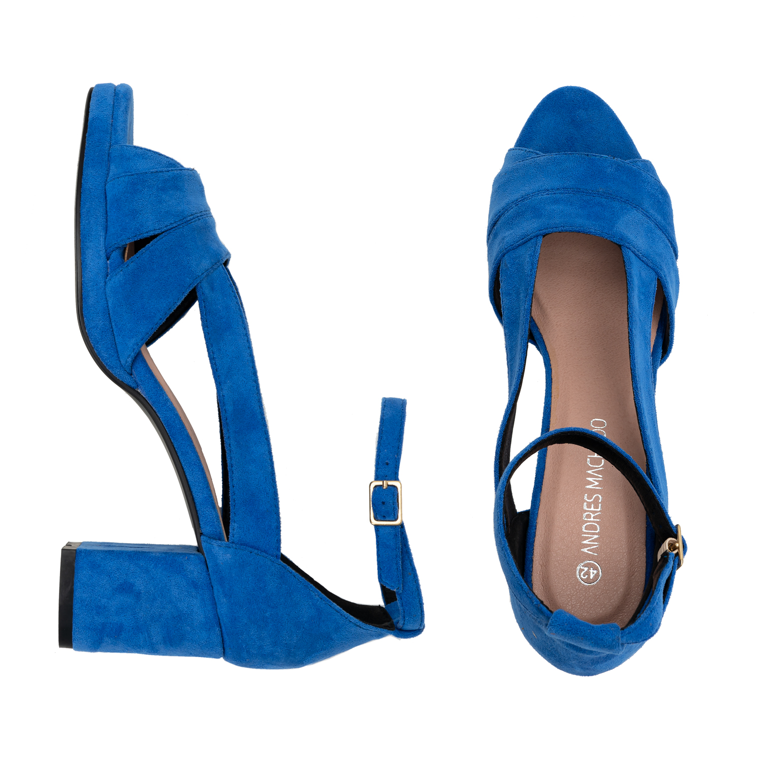Sandaletten aus blauem Velourlederimitat 
