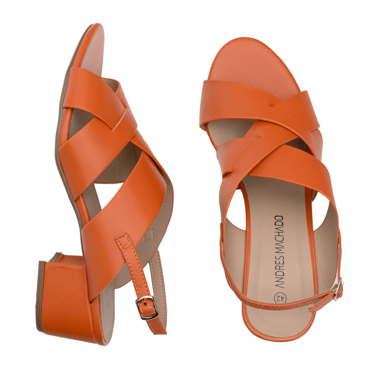 Sandaletten aus orangem Lederimitat 