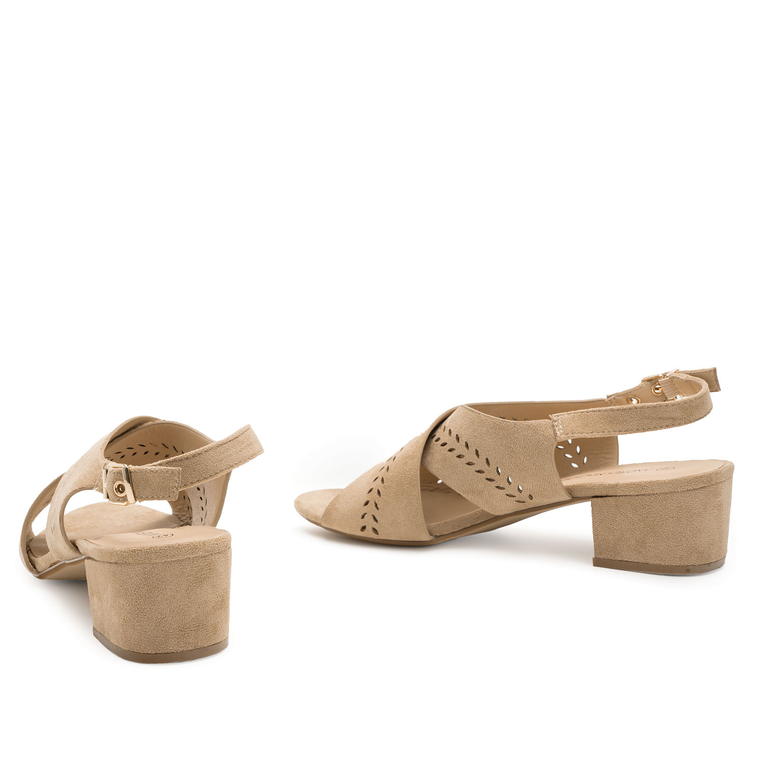 Beige Embossed Faux Leather Sandals 
