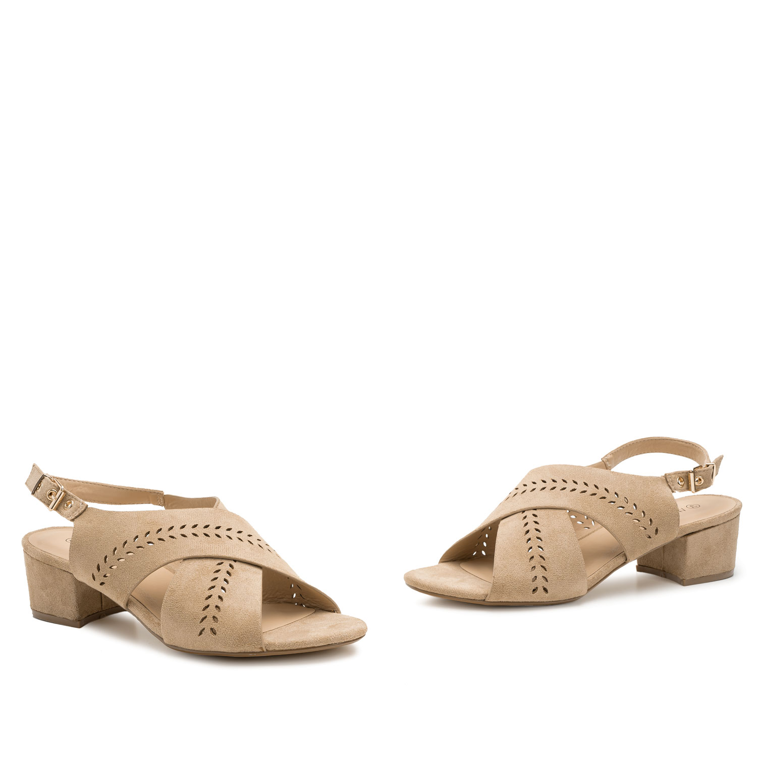 Beige Embossed Faux Leather Sandals 