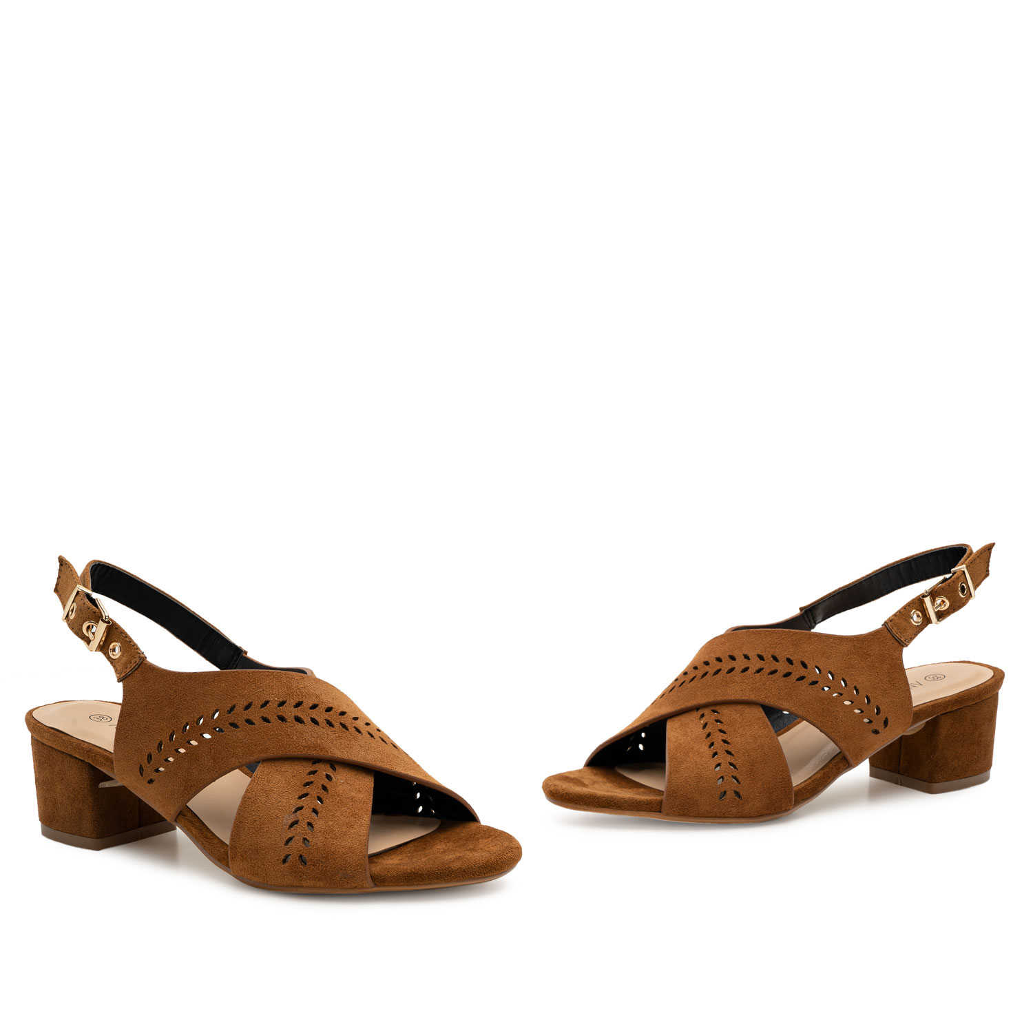 Camel Embossed Faux Leather Sandals 