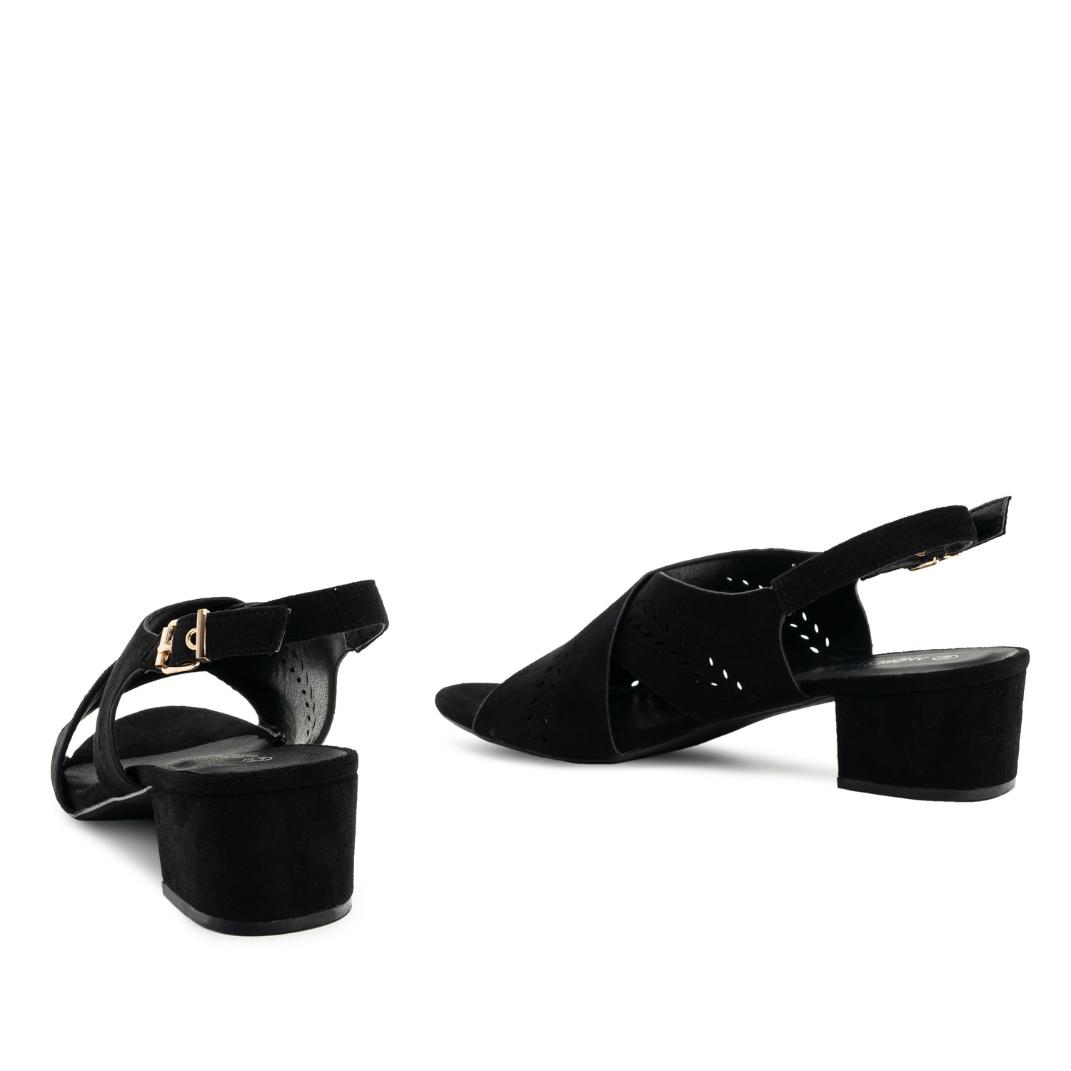 Black Embossed Faux Leather Sandals 