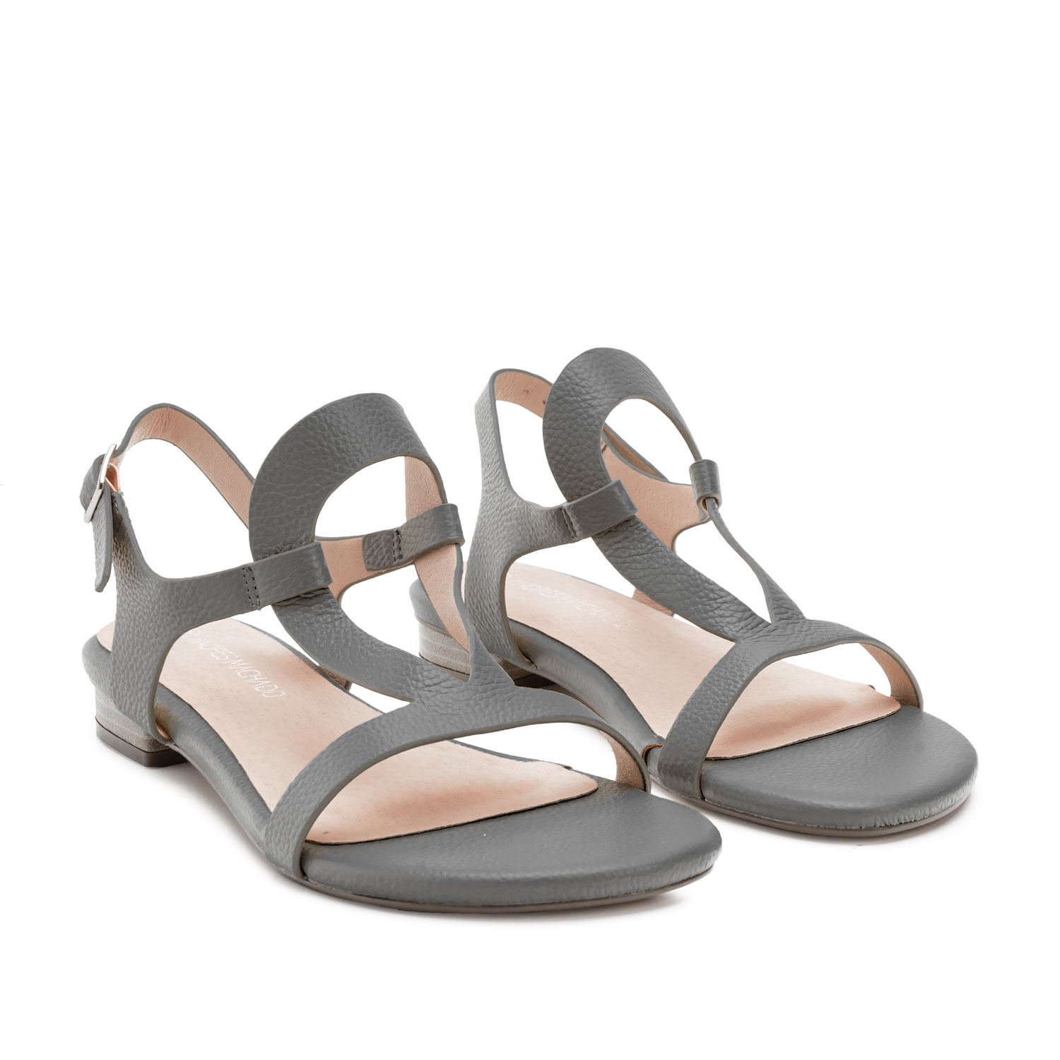 Grey Embossed Faux Pull Leather Sandals