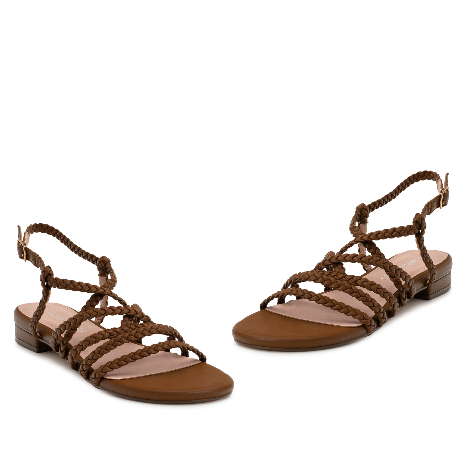 Braided Brown Faux Leather Sandals 