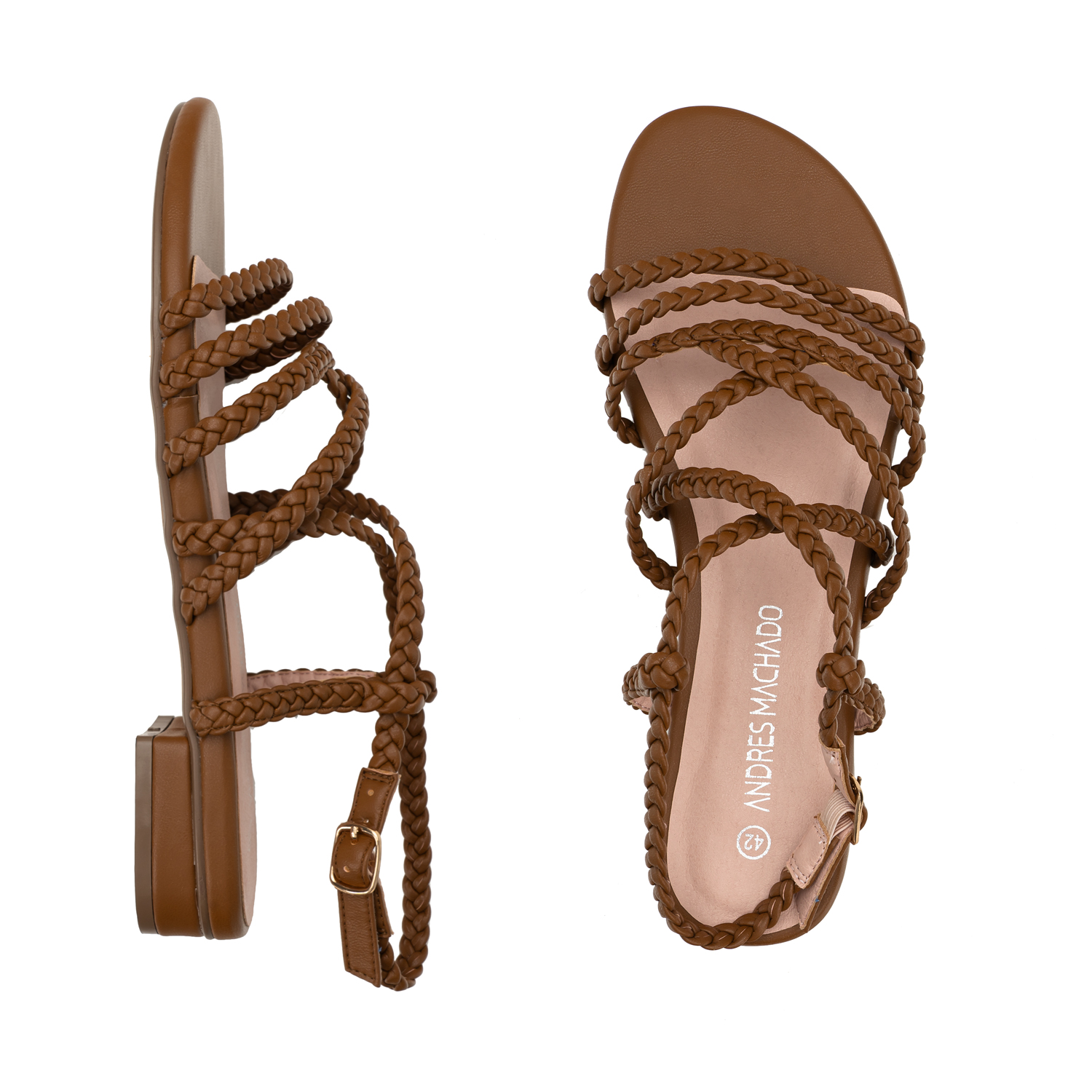 Braided Brown Faux Leather Sandals 