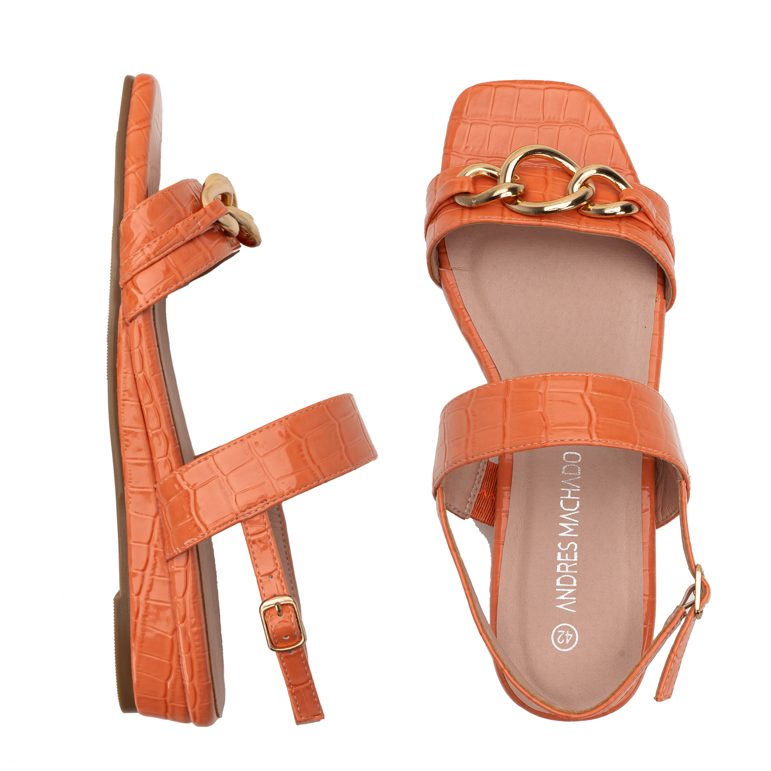 Coral Colored Croc Wedge Sandals 