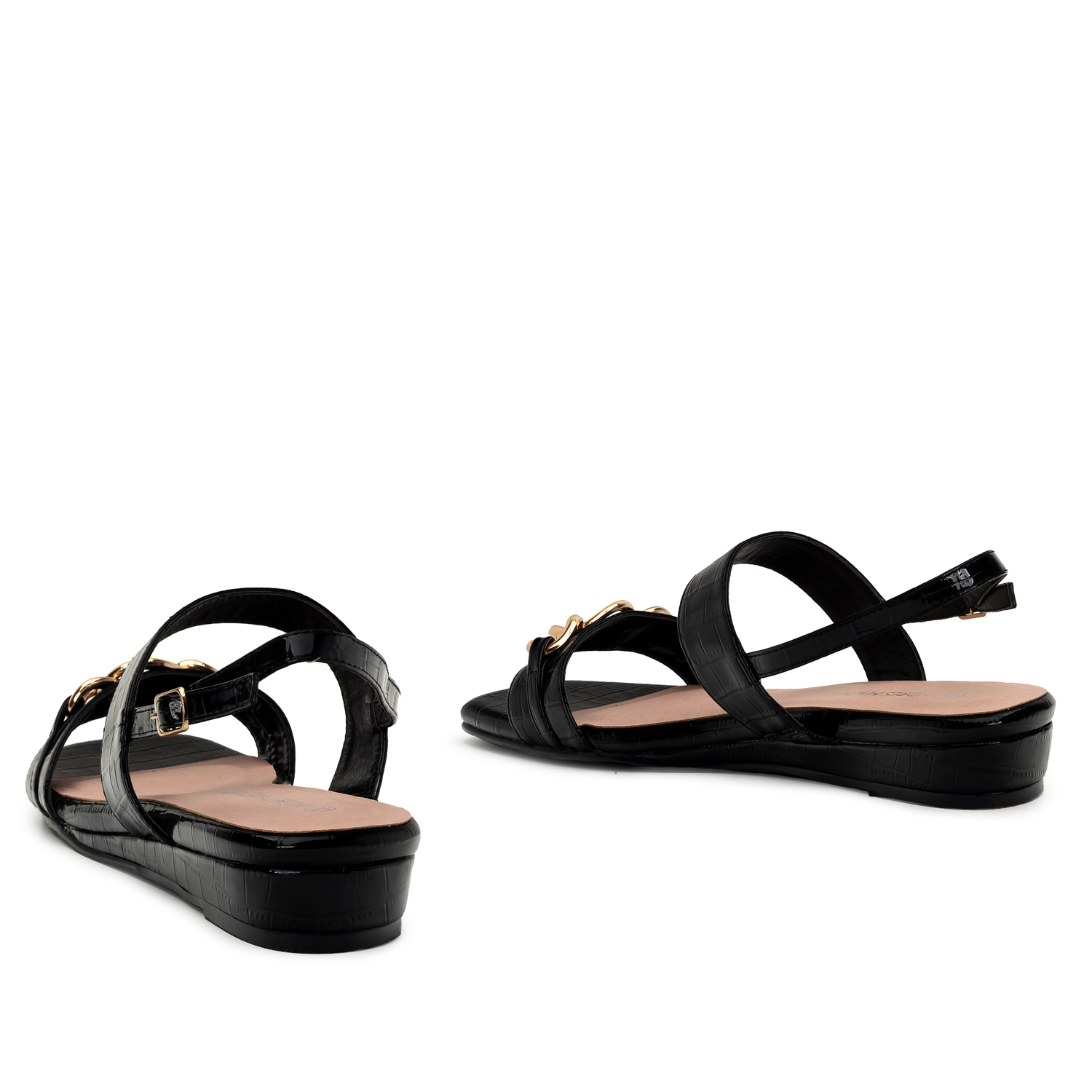 Black Croc Wedge Sandals 