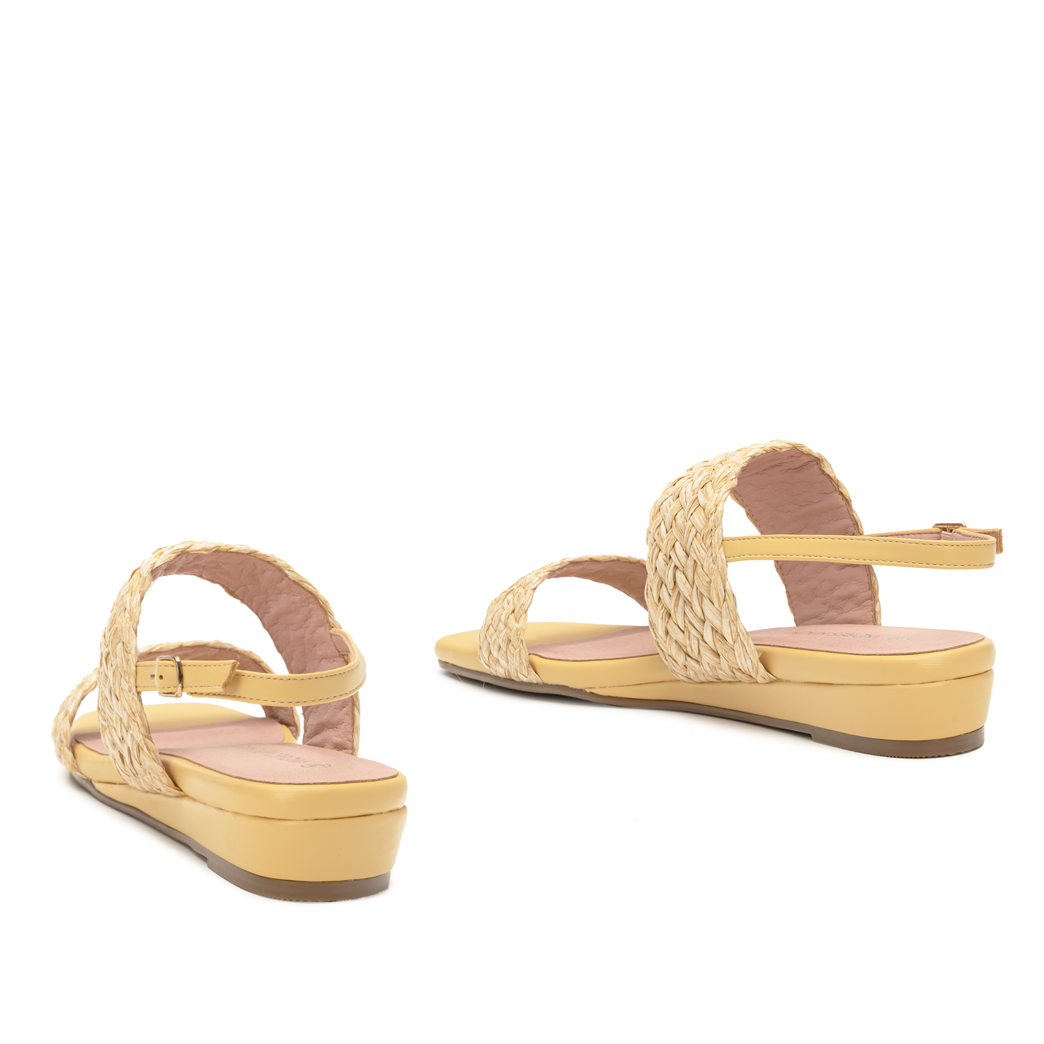 Yellow Faux Leather Braided Sandals 