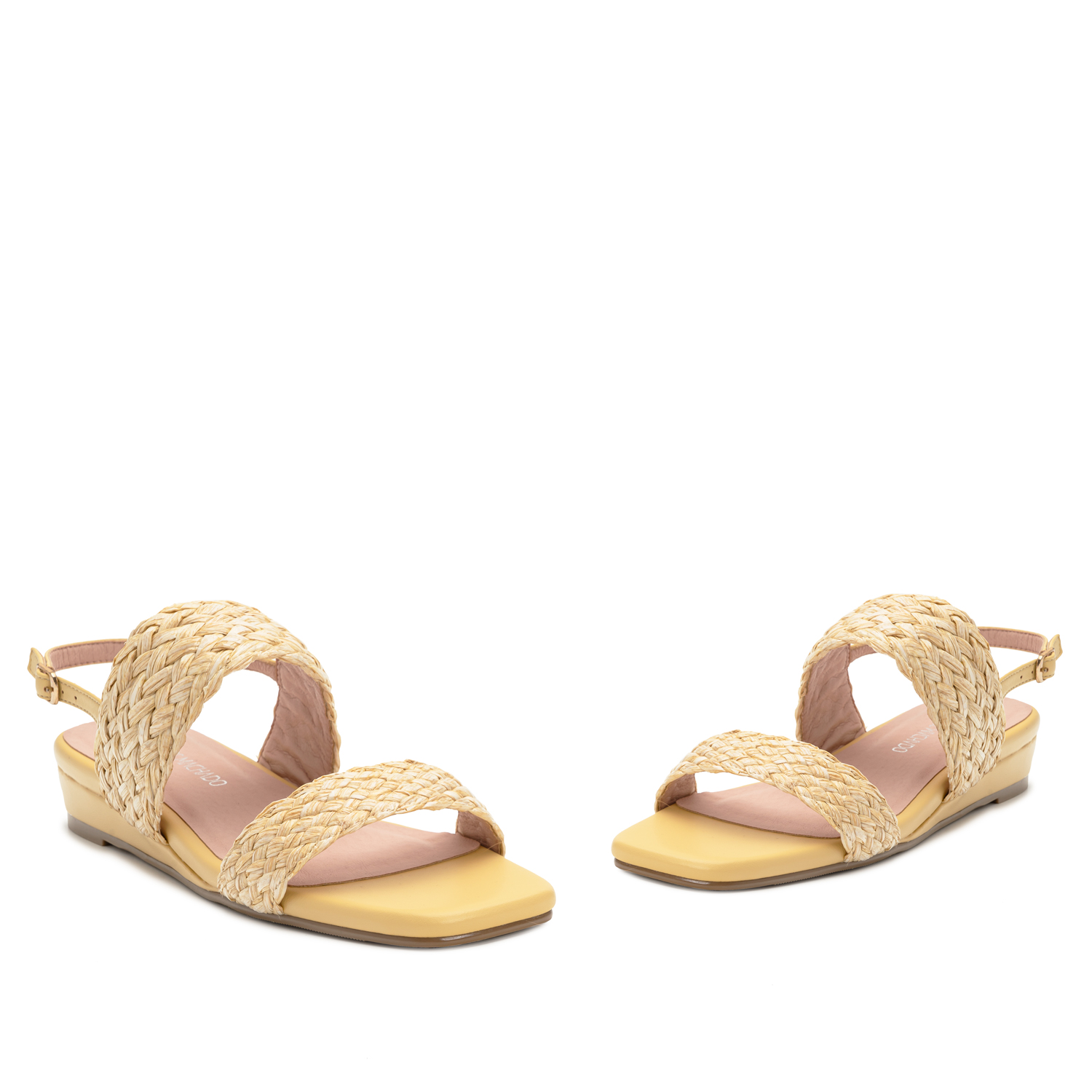 Yellow Faux Leather Braided Sandals 