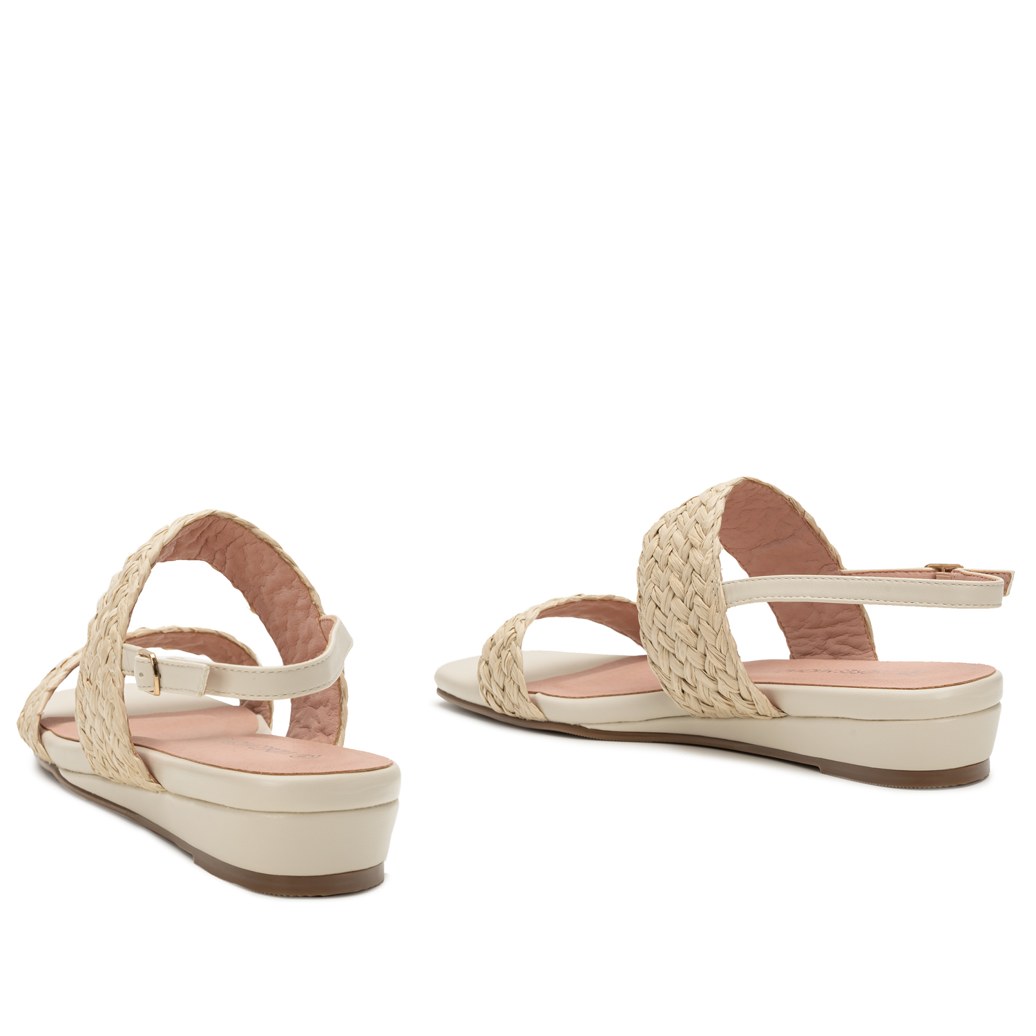 Beige Faux Leather Braided Sandals 