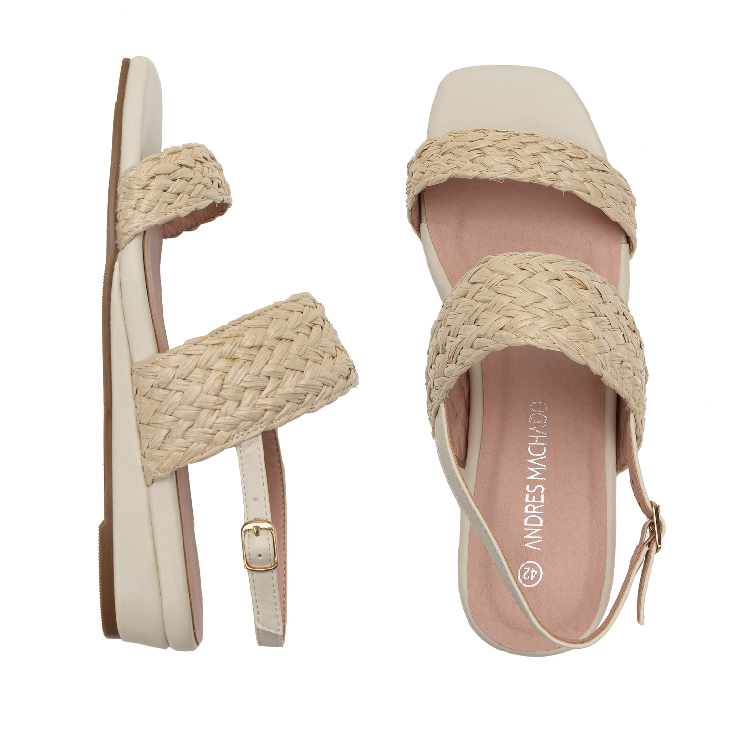 Beige Faux Leather Braided Sandals 
