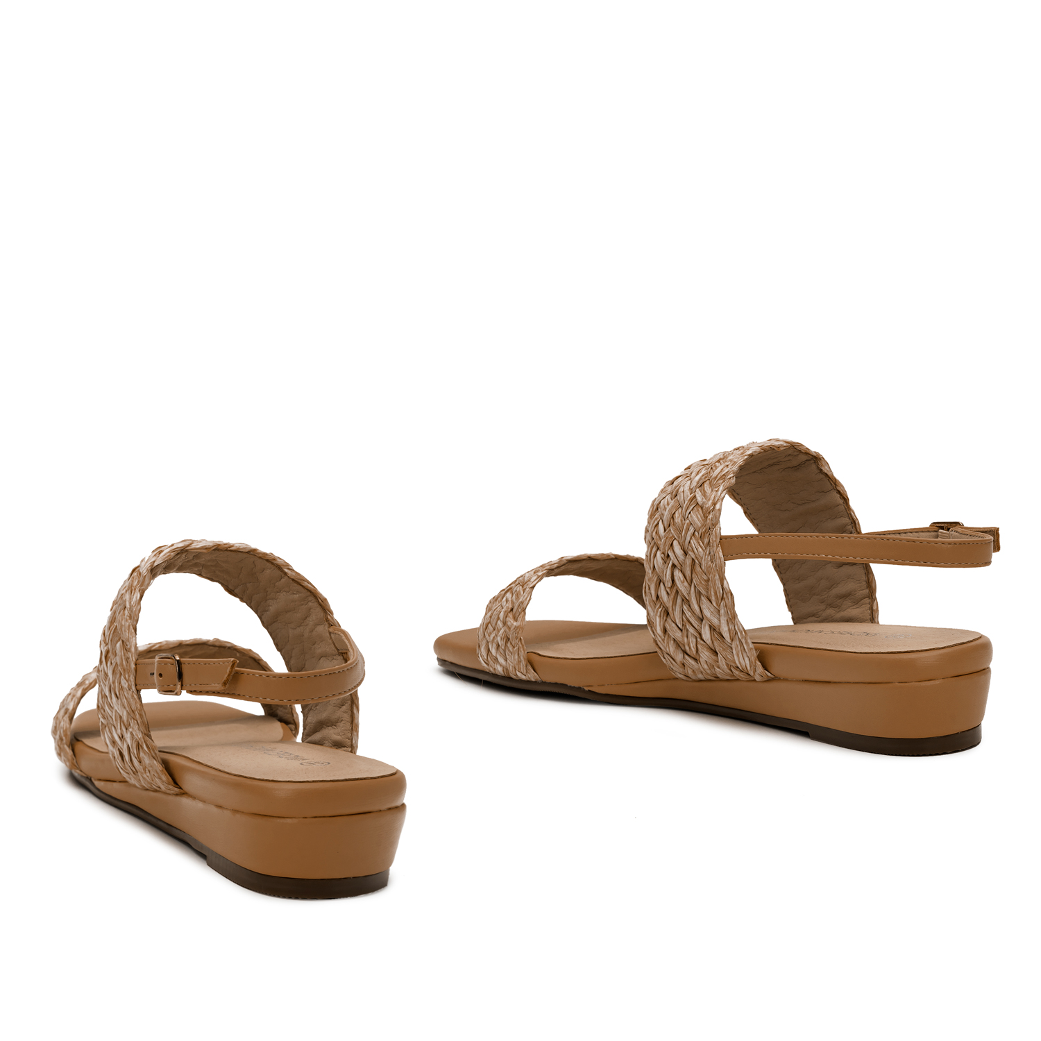 Brown Faux Leather Braided Sandals 