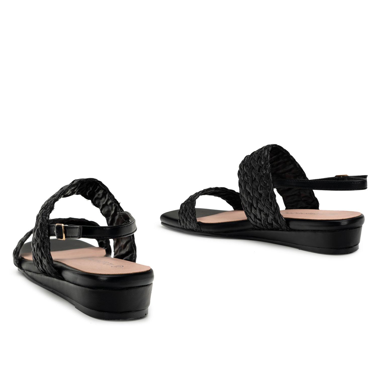 Black Faux Leather Braided Sandals 