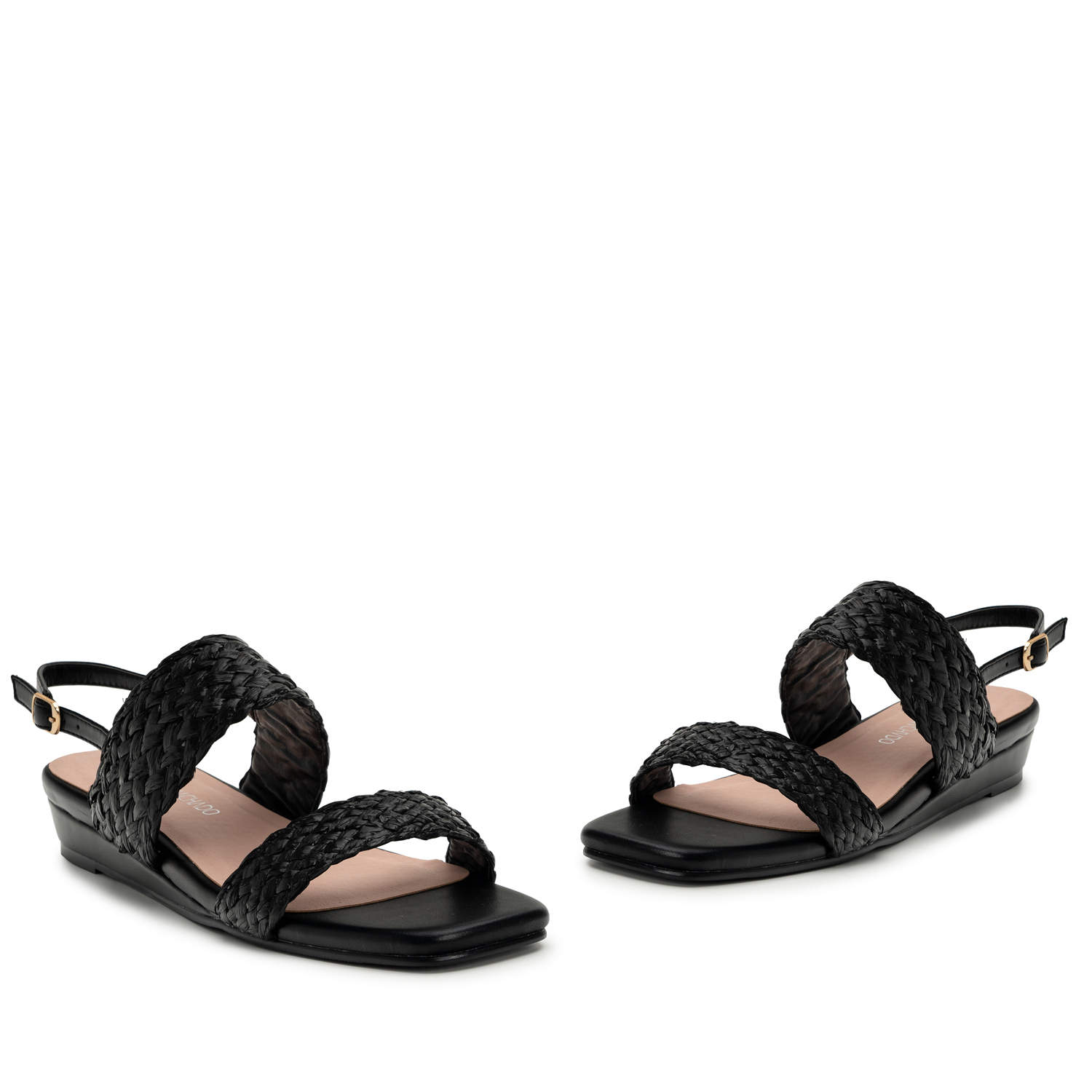 Black Faux Leather Braided Sandals 