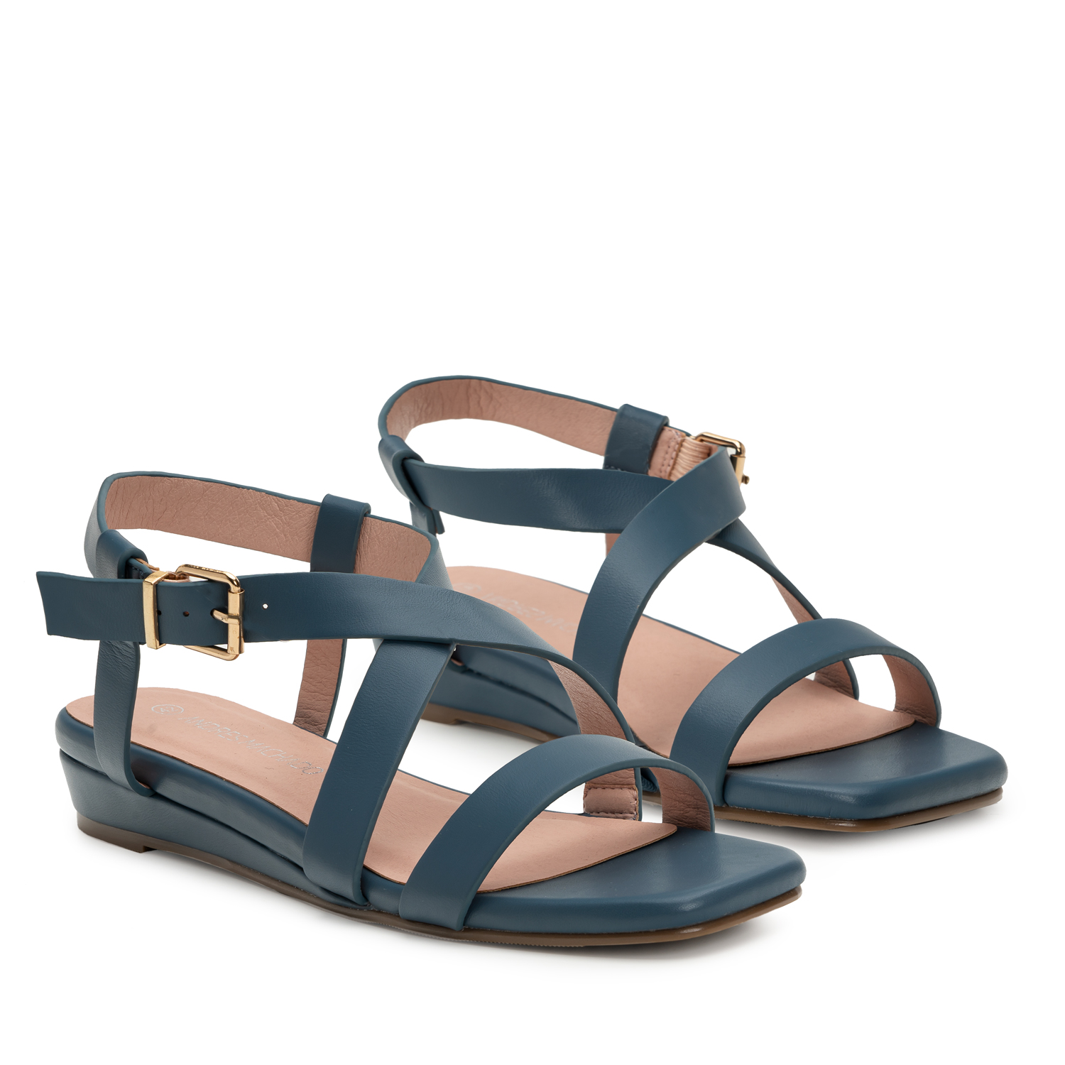 Blue Faux Leather Gladiator Sandals 