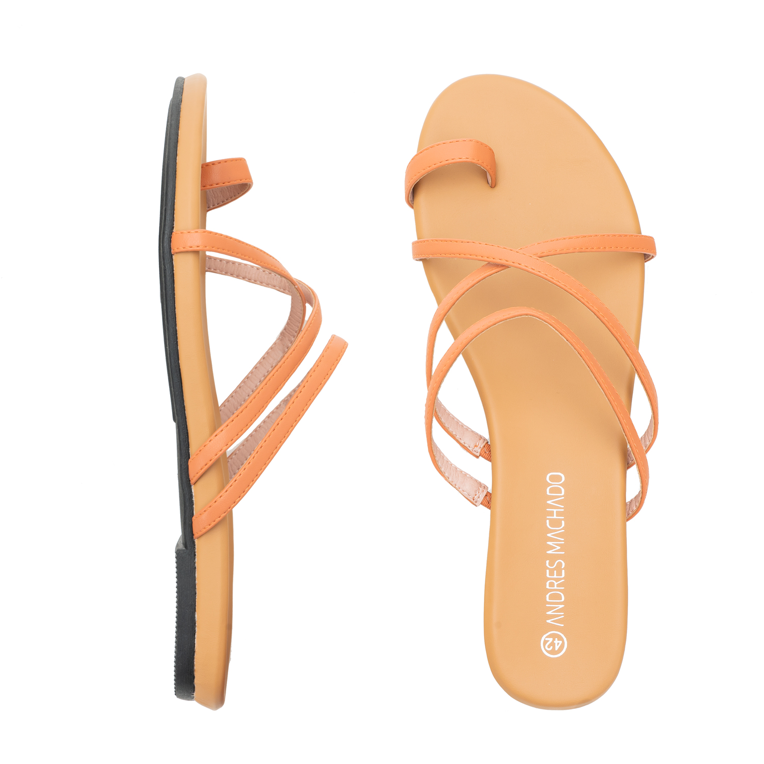 Orange Faux Leather Strappy Sandals 