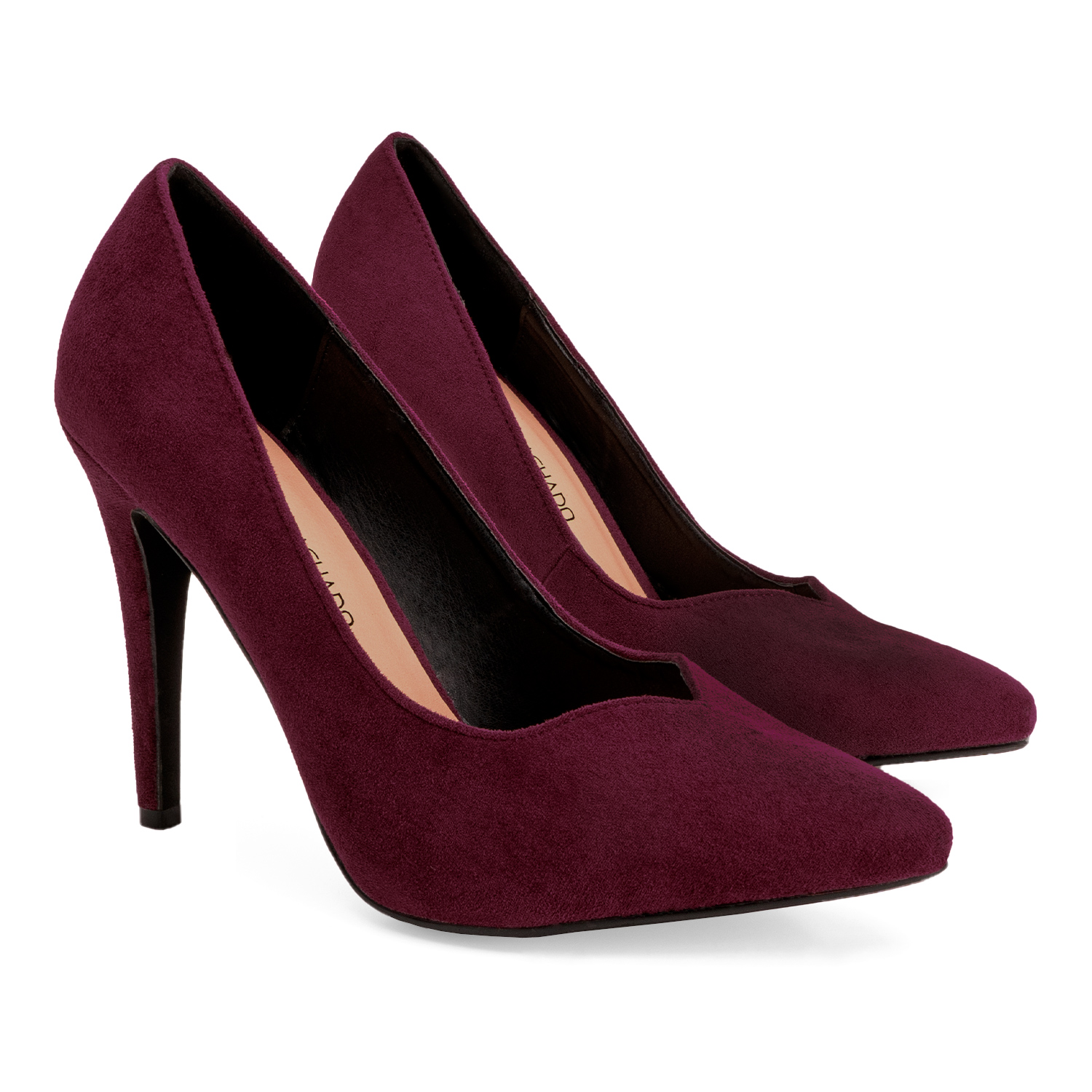 Heeled shoes in bordeaux faux suede 