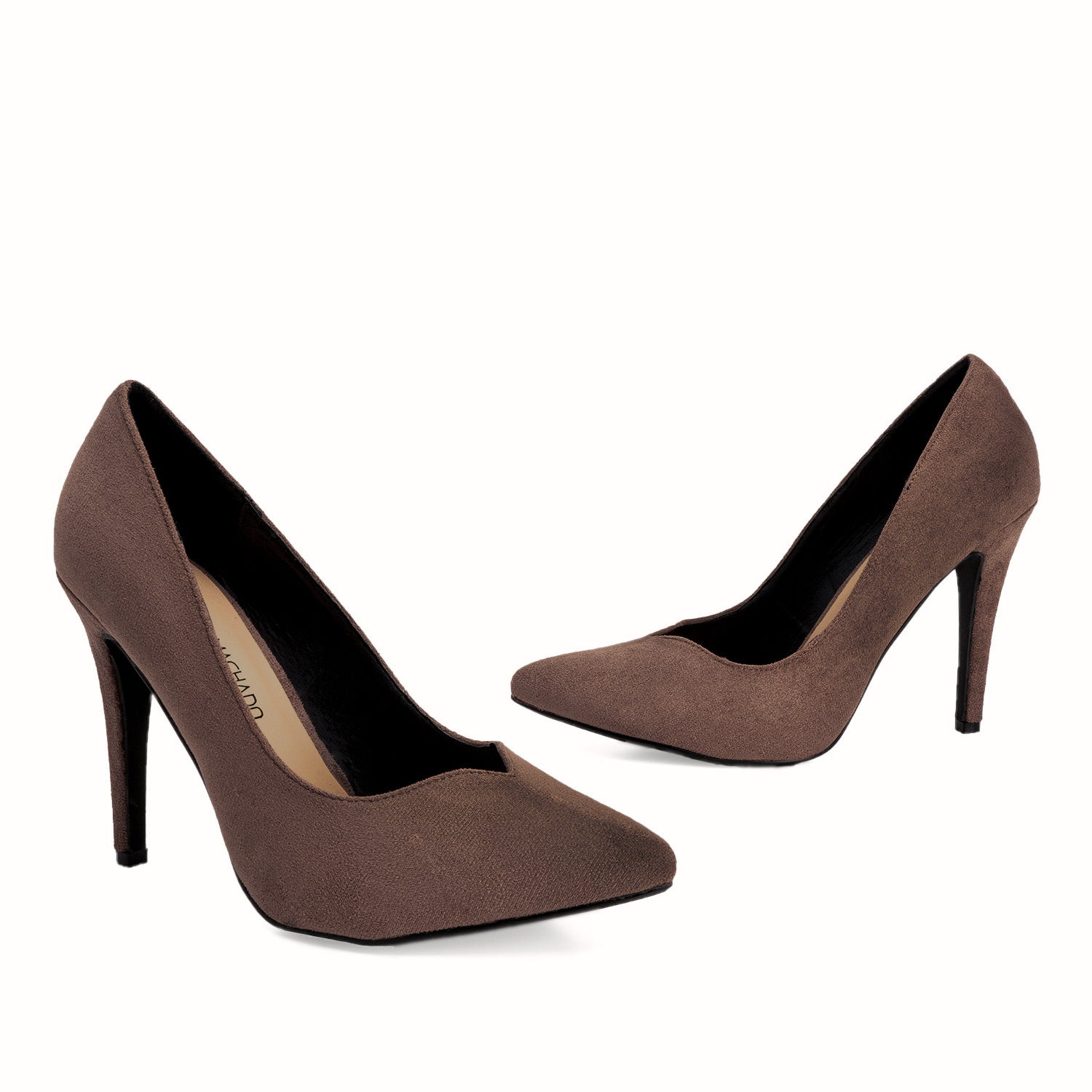 Heeled shoes in light brown faux suede 