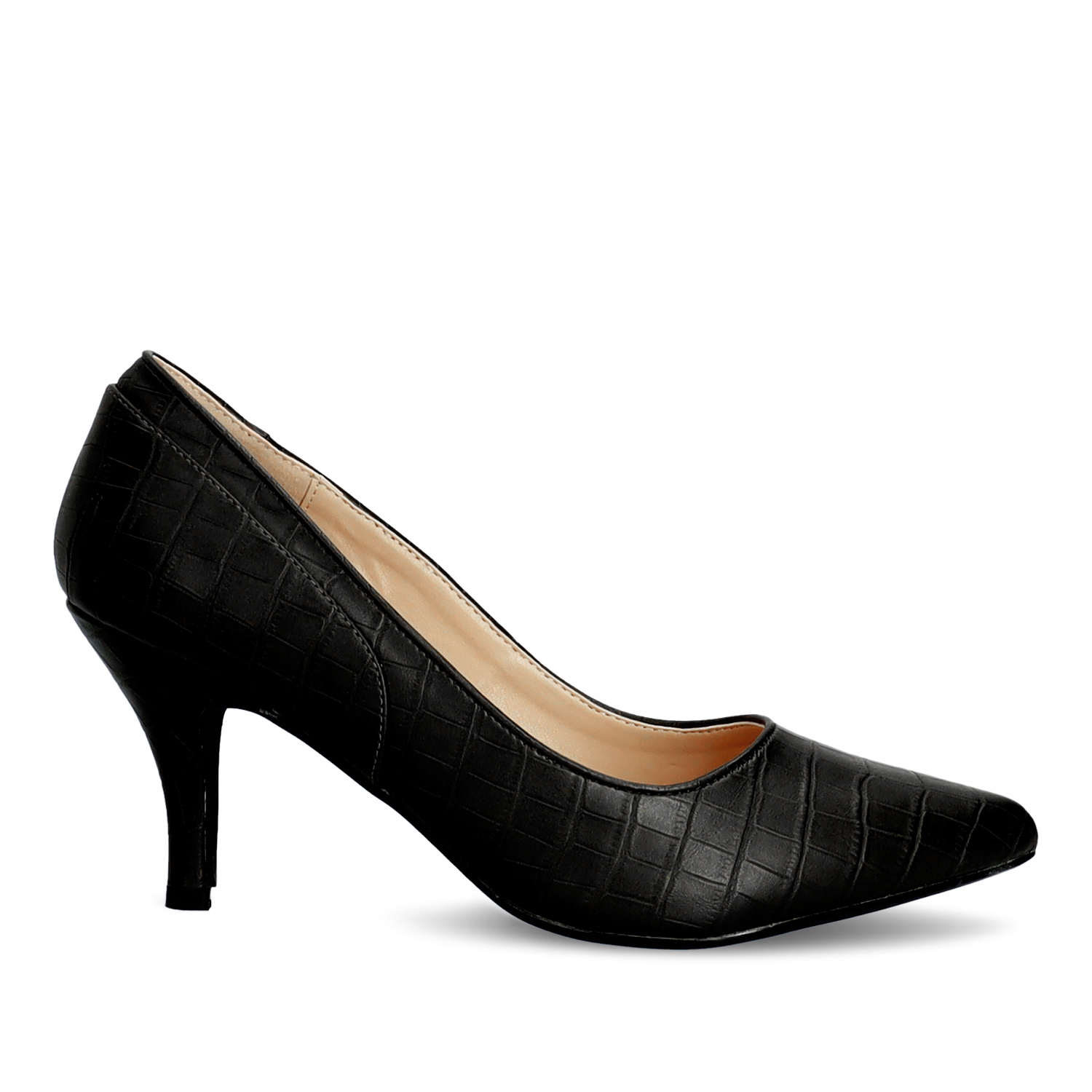 Heeled shoes in black colored faux croc 