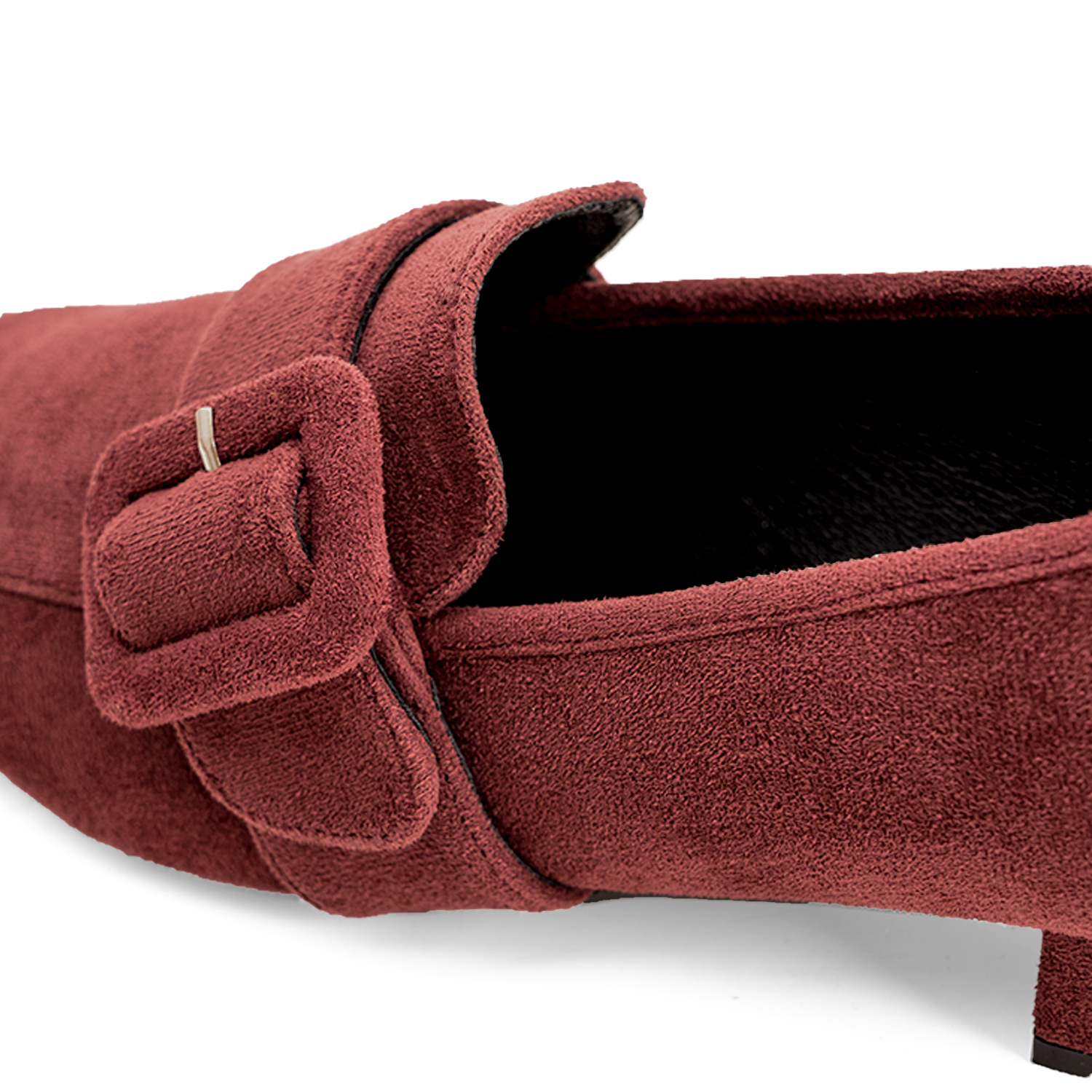 Moccasins in bordeaux faux suede and buckle detail 