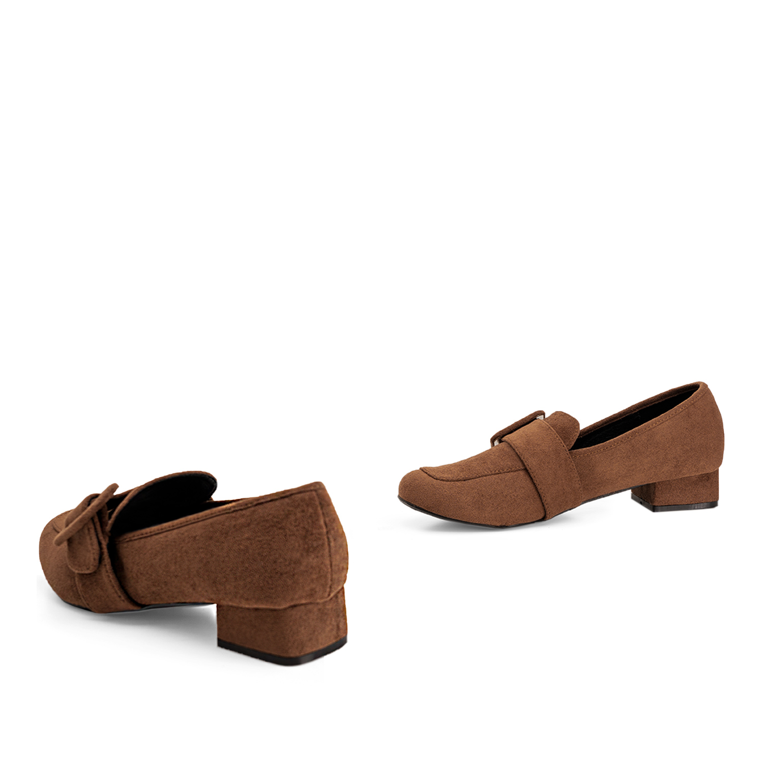 Moccasins in brown faux suede and buckle detail 