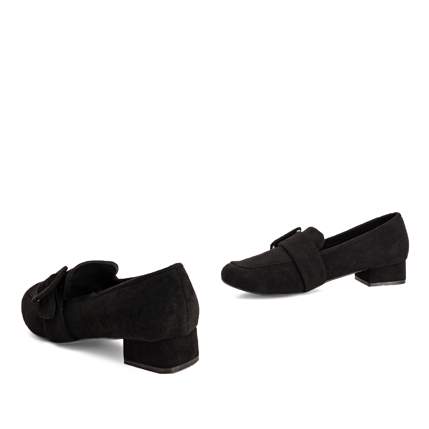 Moccasins in black faux suede and buckle detail 