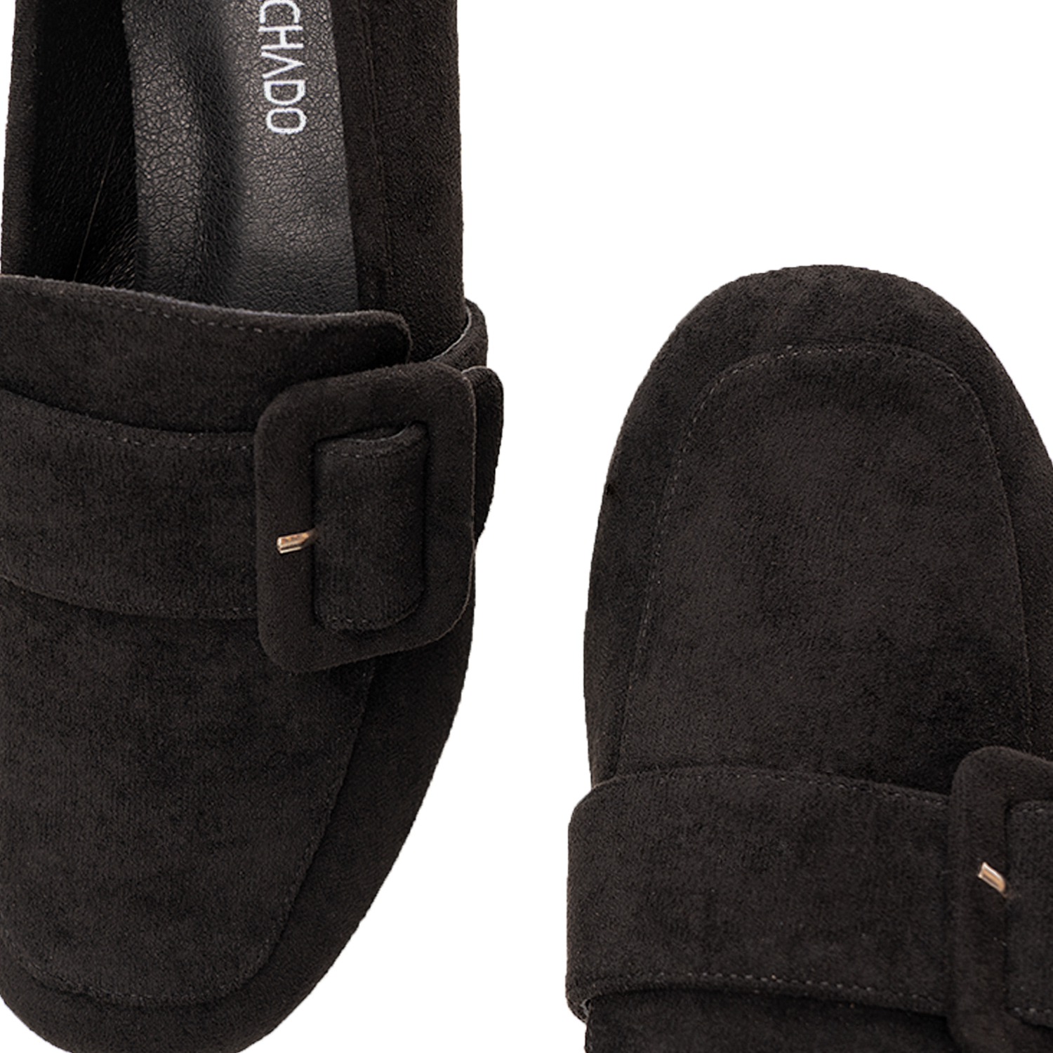 Moccasins in black faux suede and buckle detail 