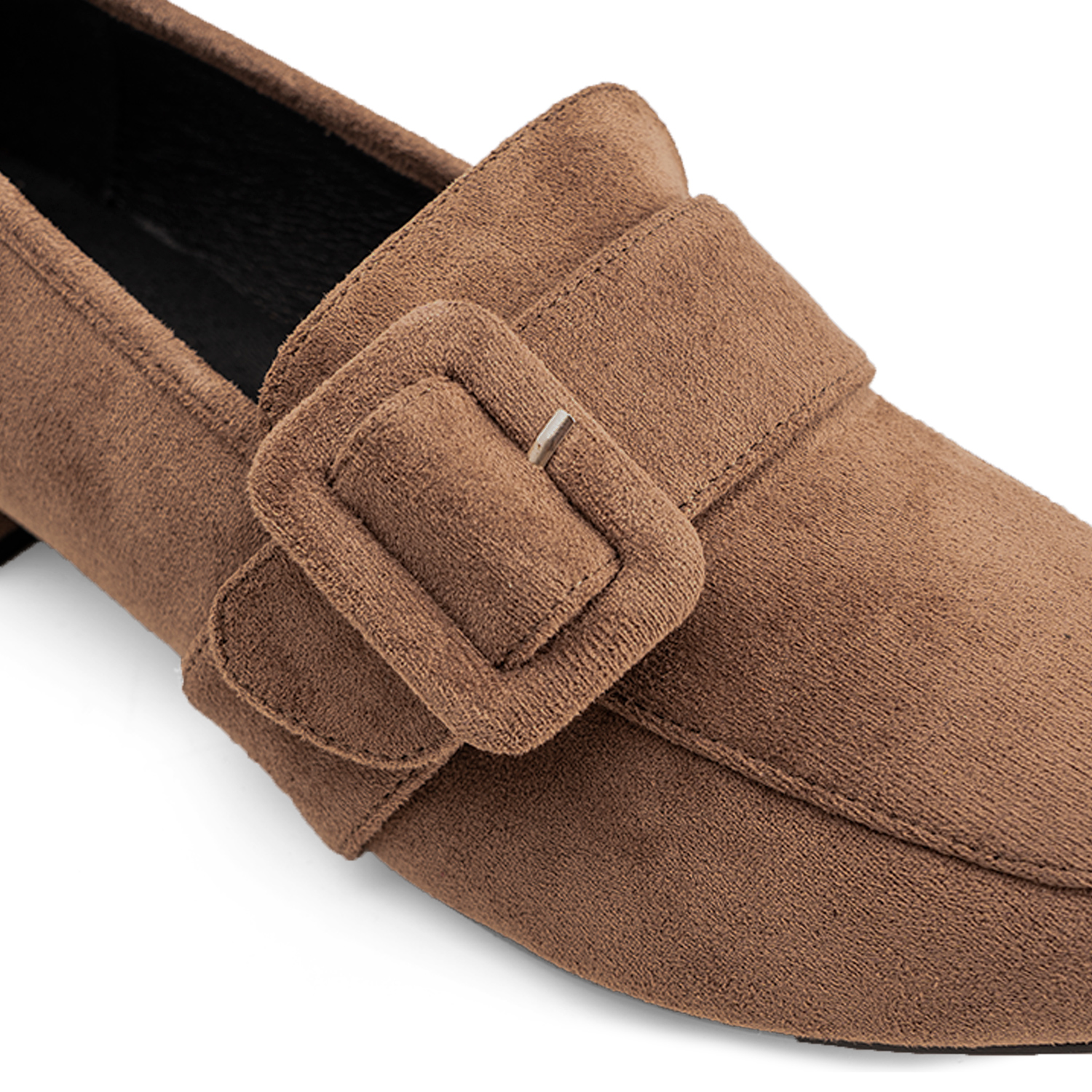 Moccasins in light brown faux suede and buckle detail 