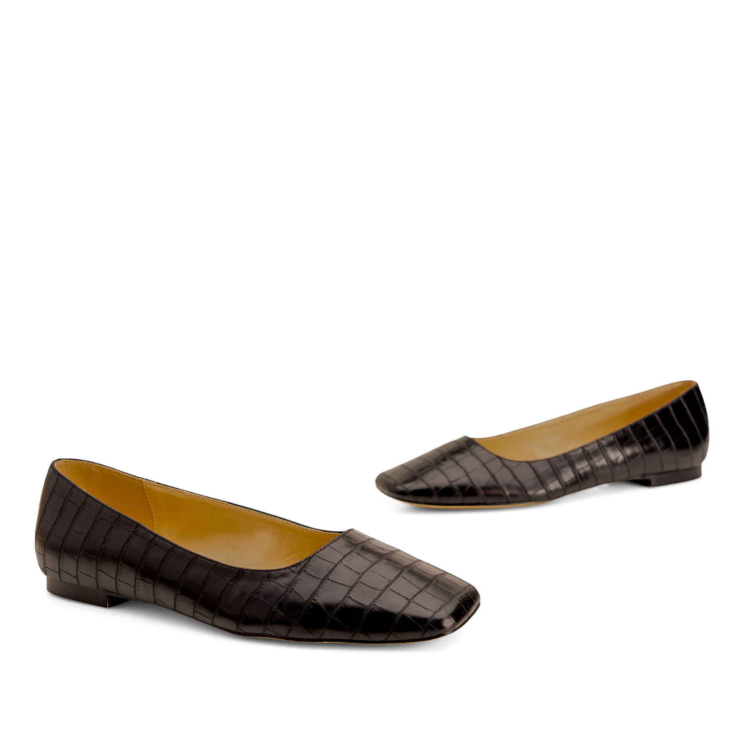Ballerina flats in black faux croc leather 